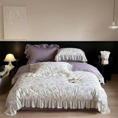 Daisy Purple Floral Ruffle Bedding Set