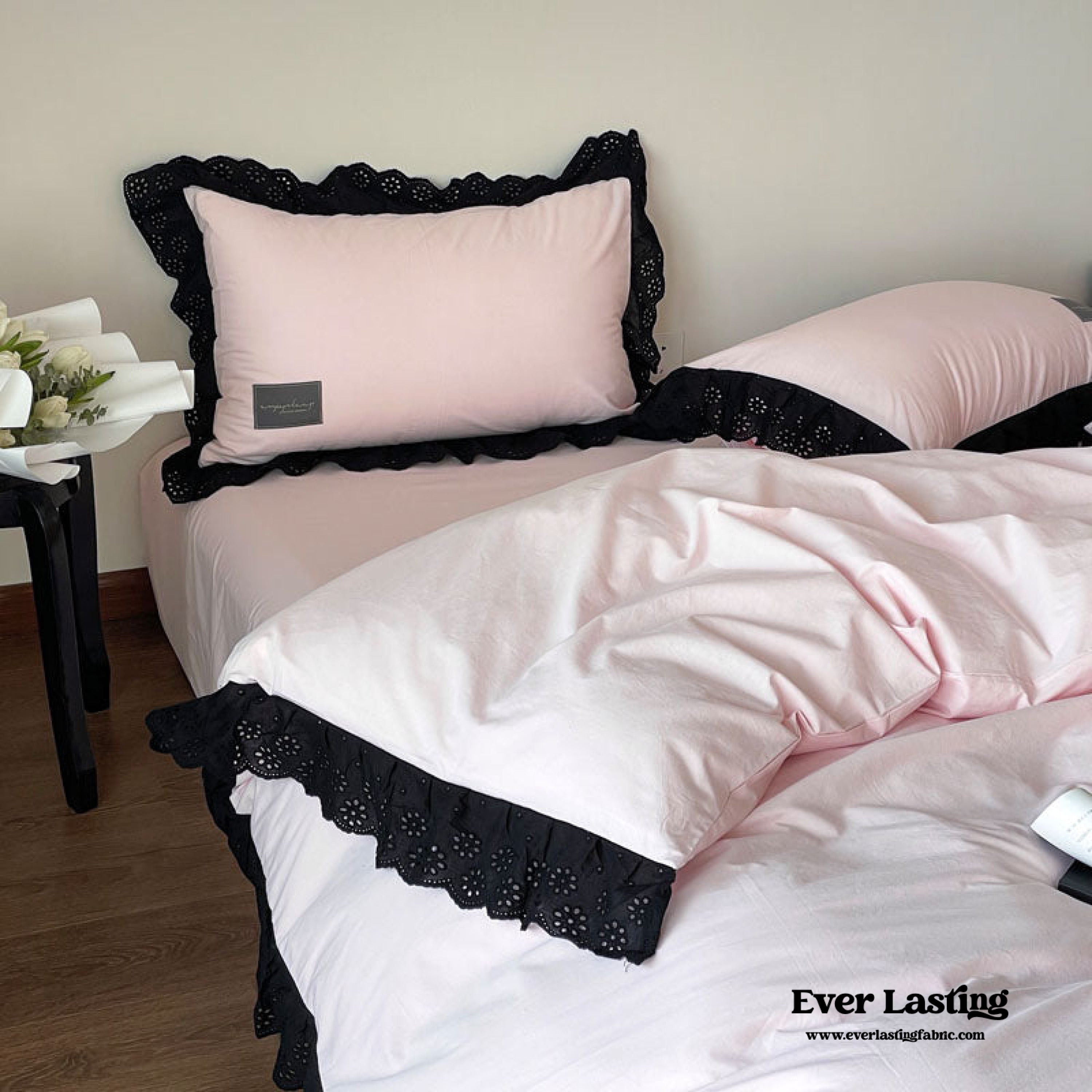 Black Lace Ruffle Bedding Set - Purple