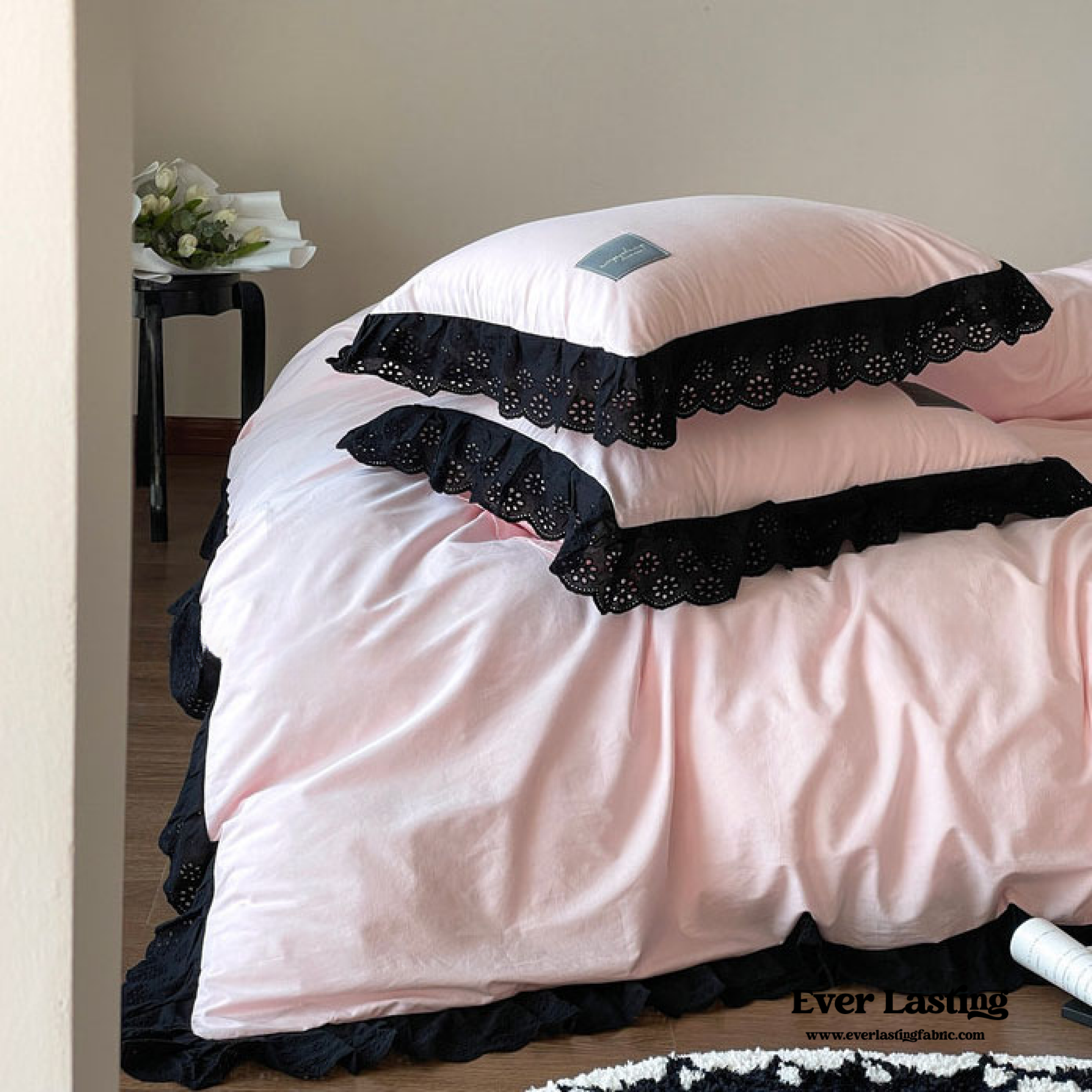 Black Lace Ruffle Bedding Set - Purple