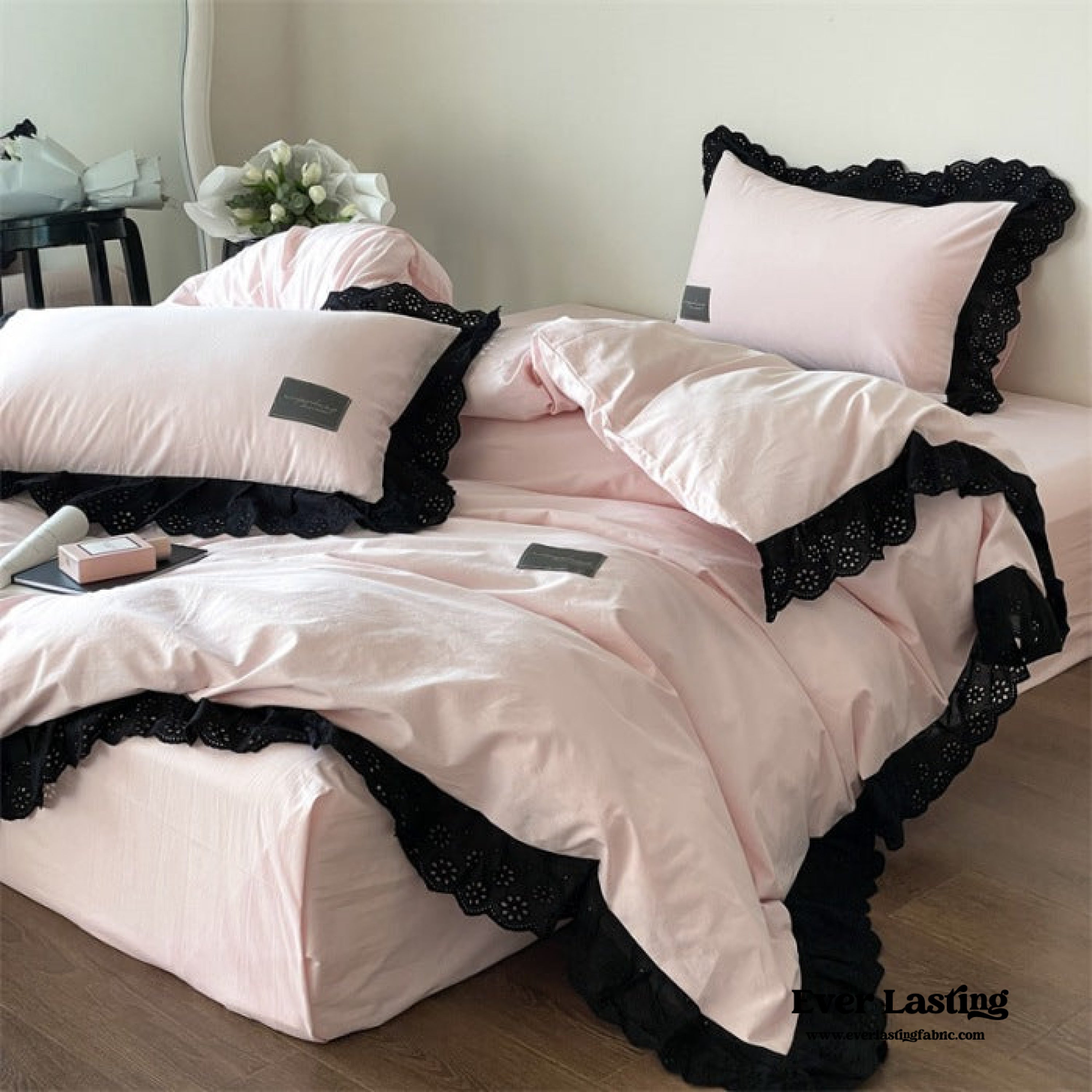 Black Lace Ruffle Bedding Set - Purple