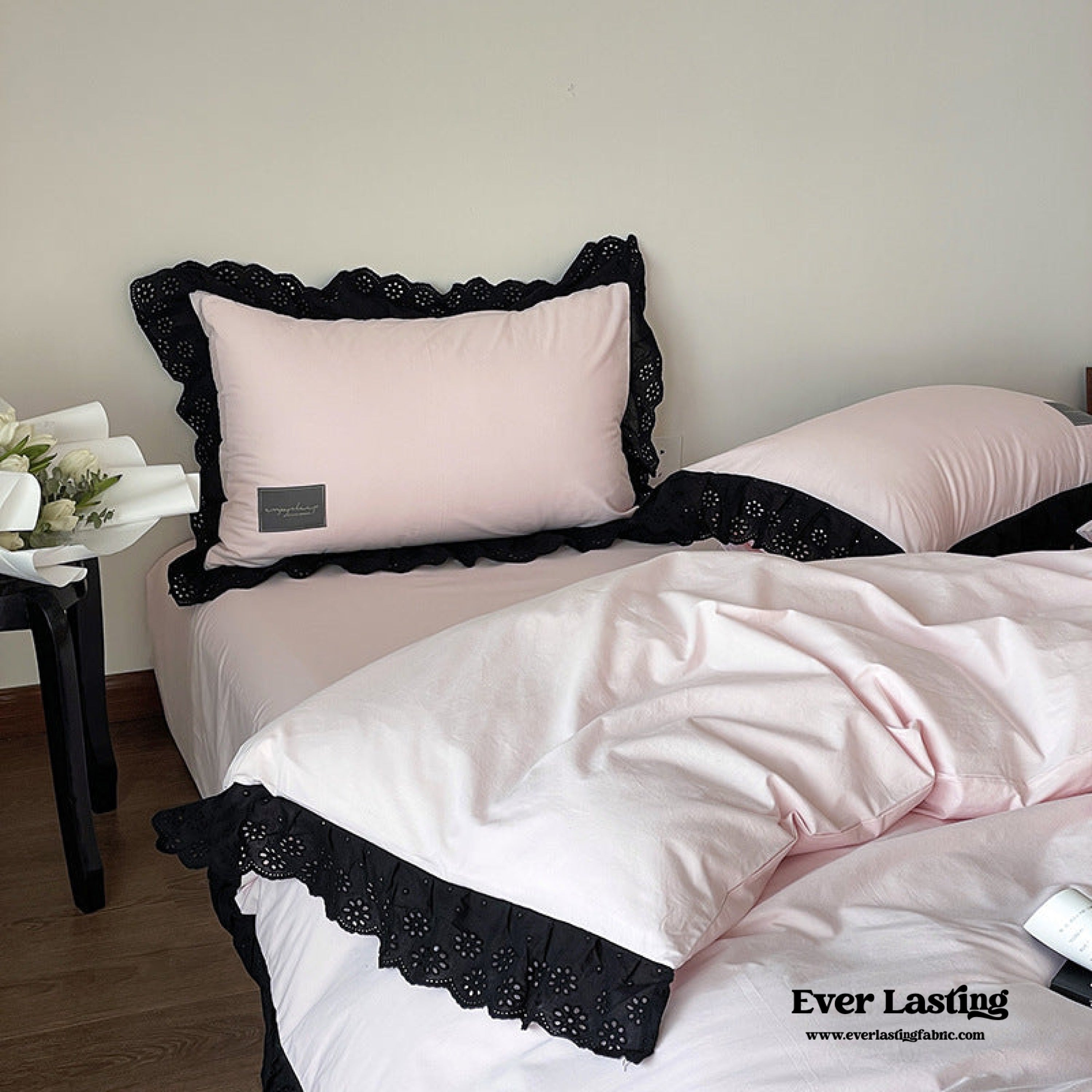 Black Lace Ruffle Bedding Set - Purple