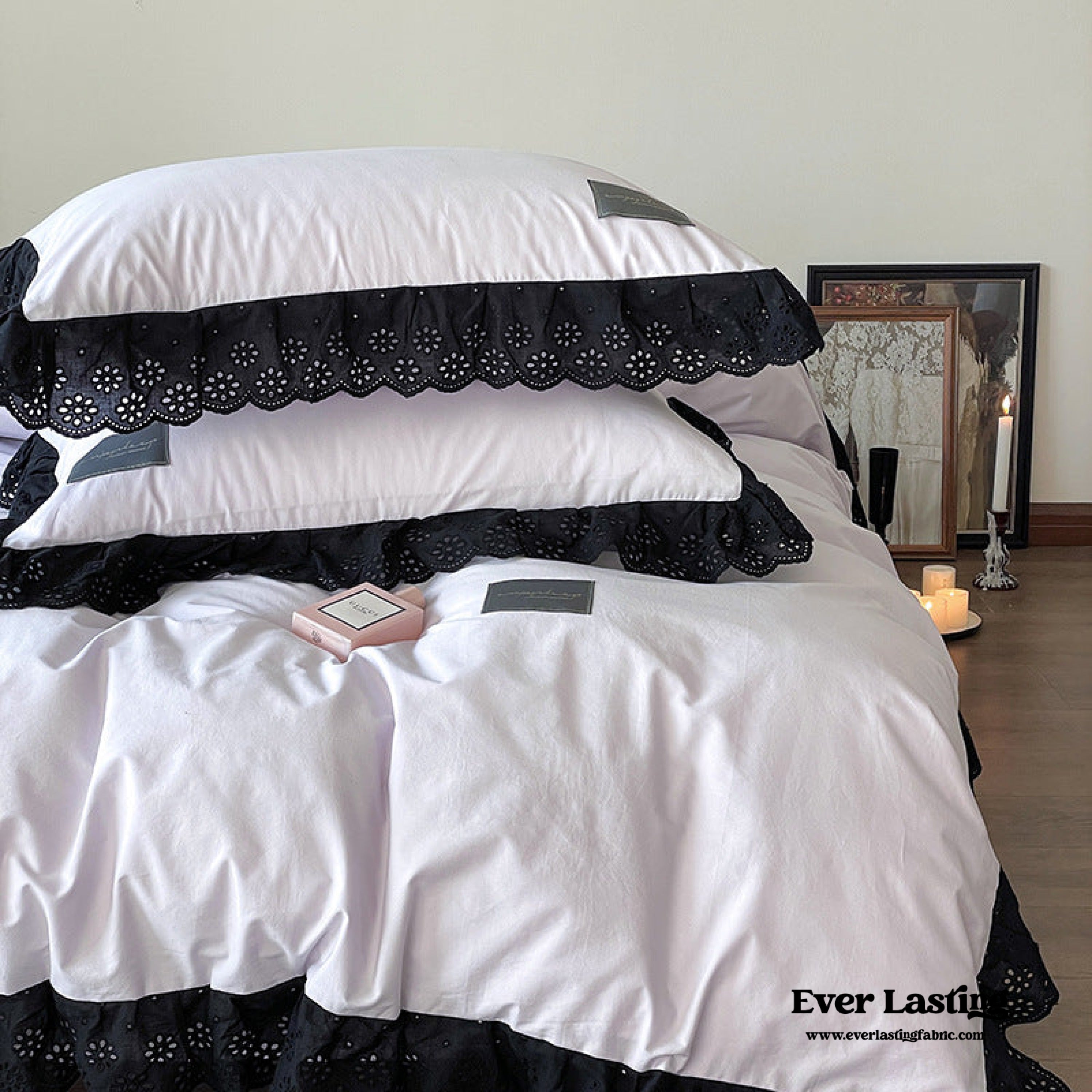 Black Lace Ruffle Bedding Set - Purple