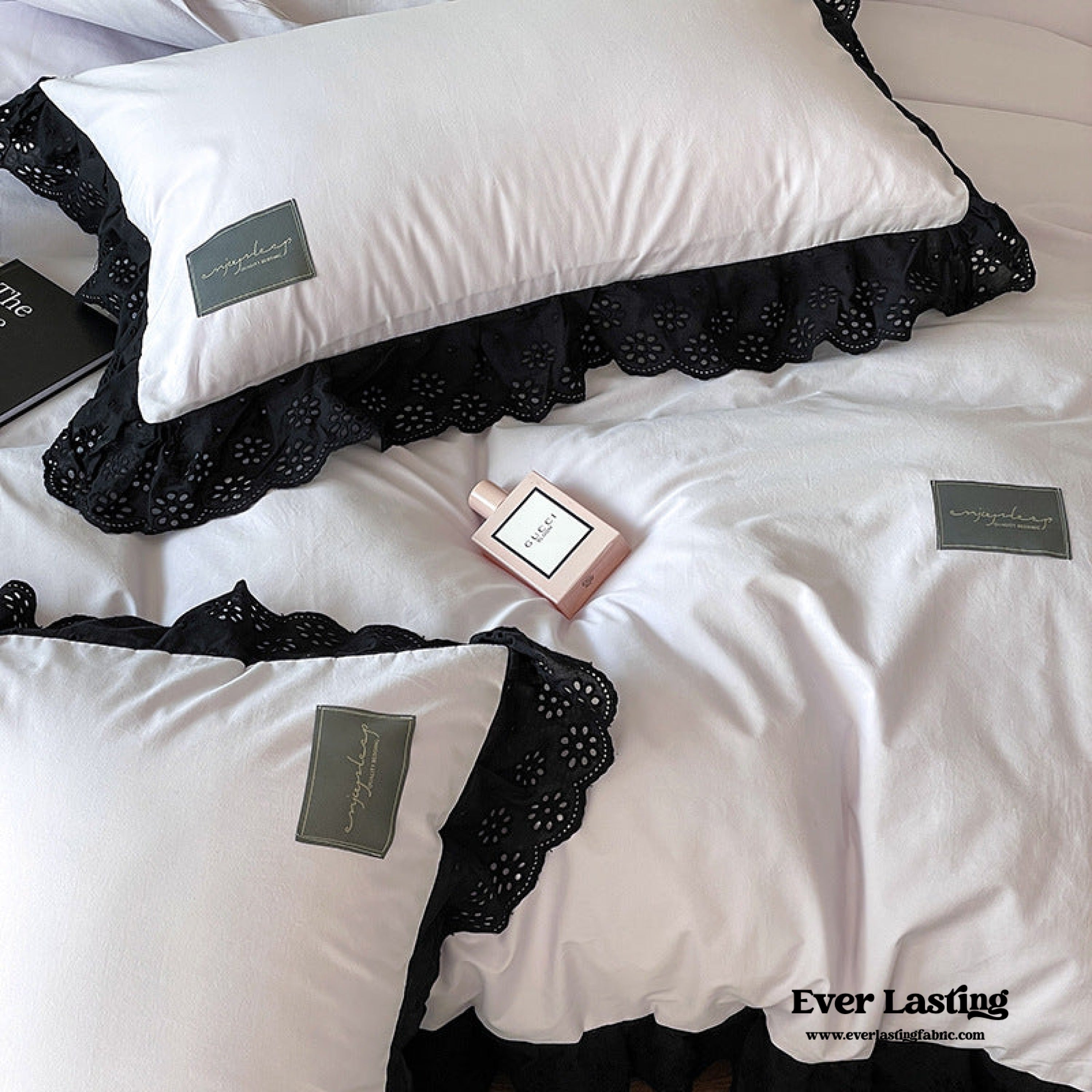 Black Lace Ruffle Bedding Set - Purple
