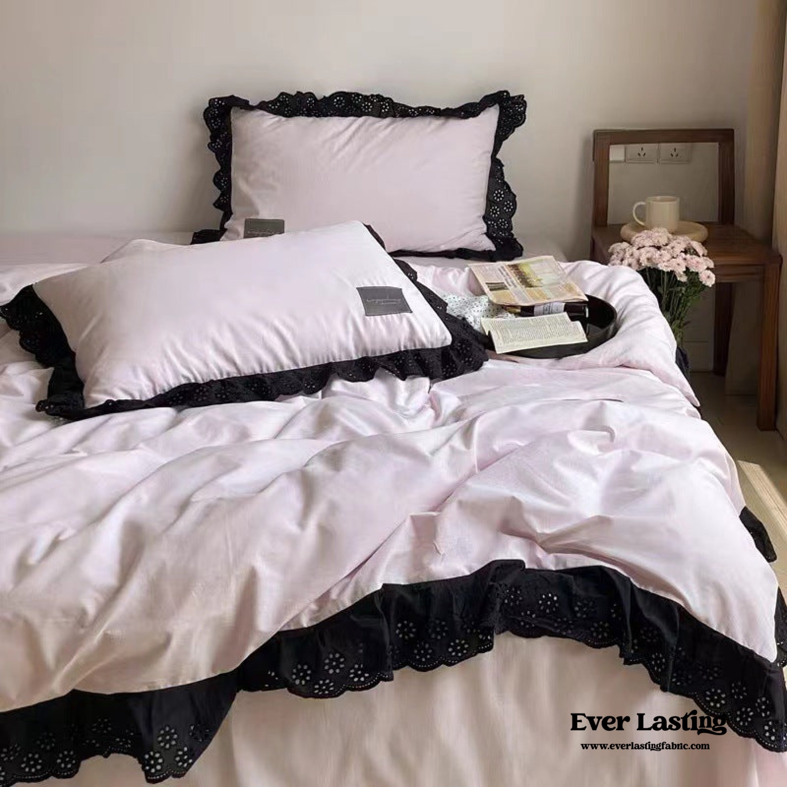 Black Lace Ruffle Bedding Set - Purple
