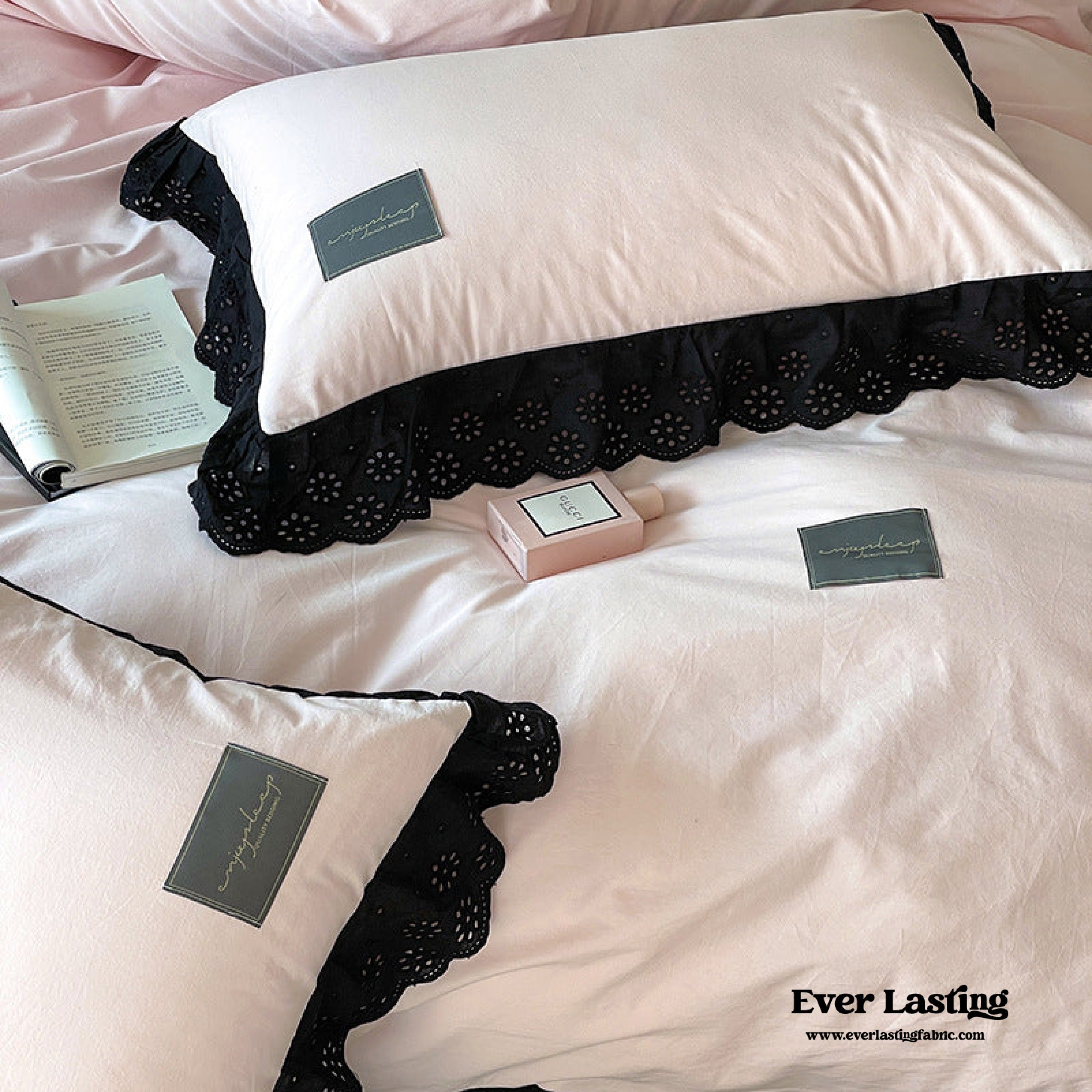 Black Lace Ruffle Bedding Set - Purple