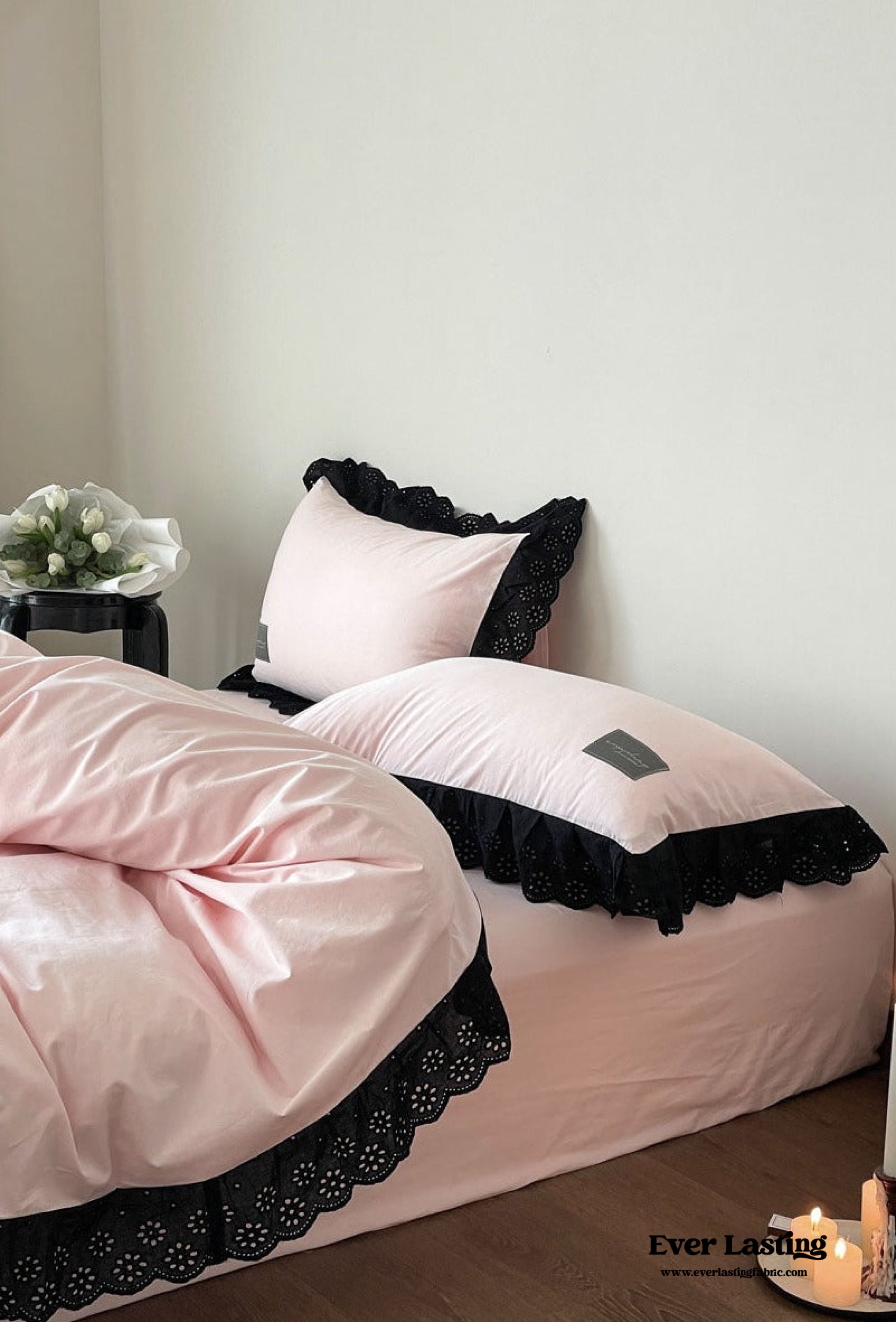 Black Lace Ruffle Bedding Set - Purple