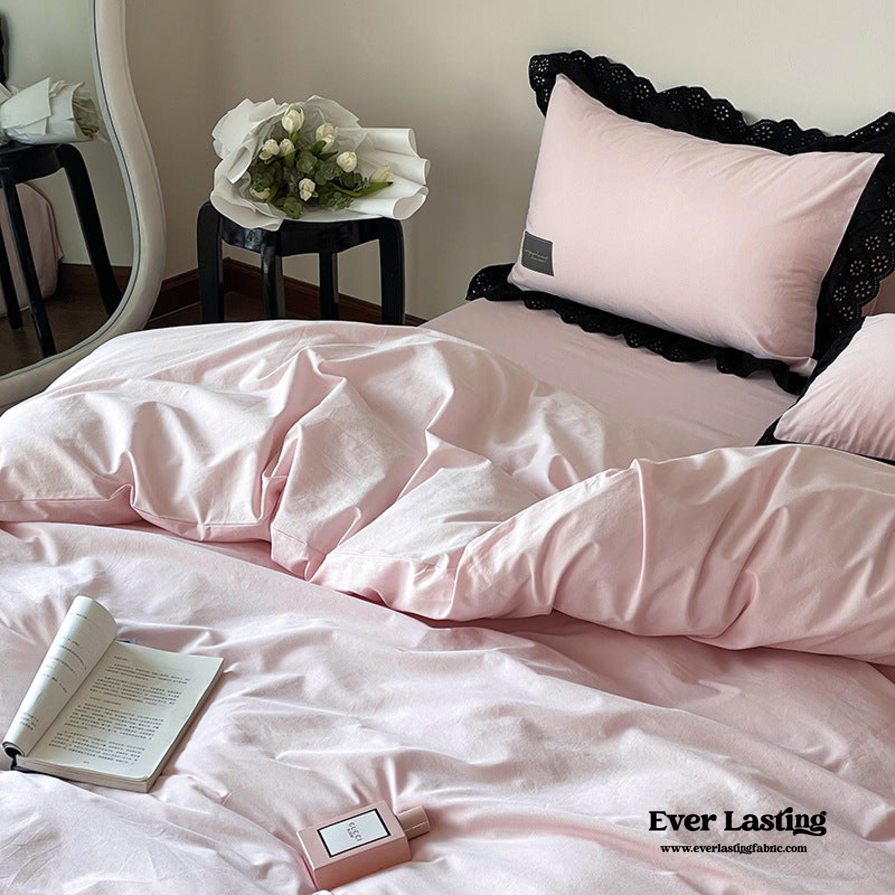 Black Lace Ruffle Bedding Set - Purple