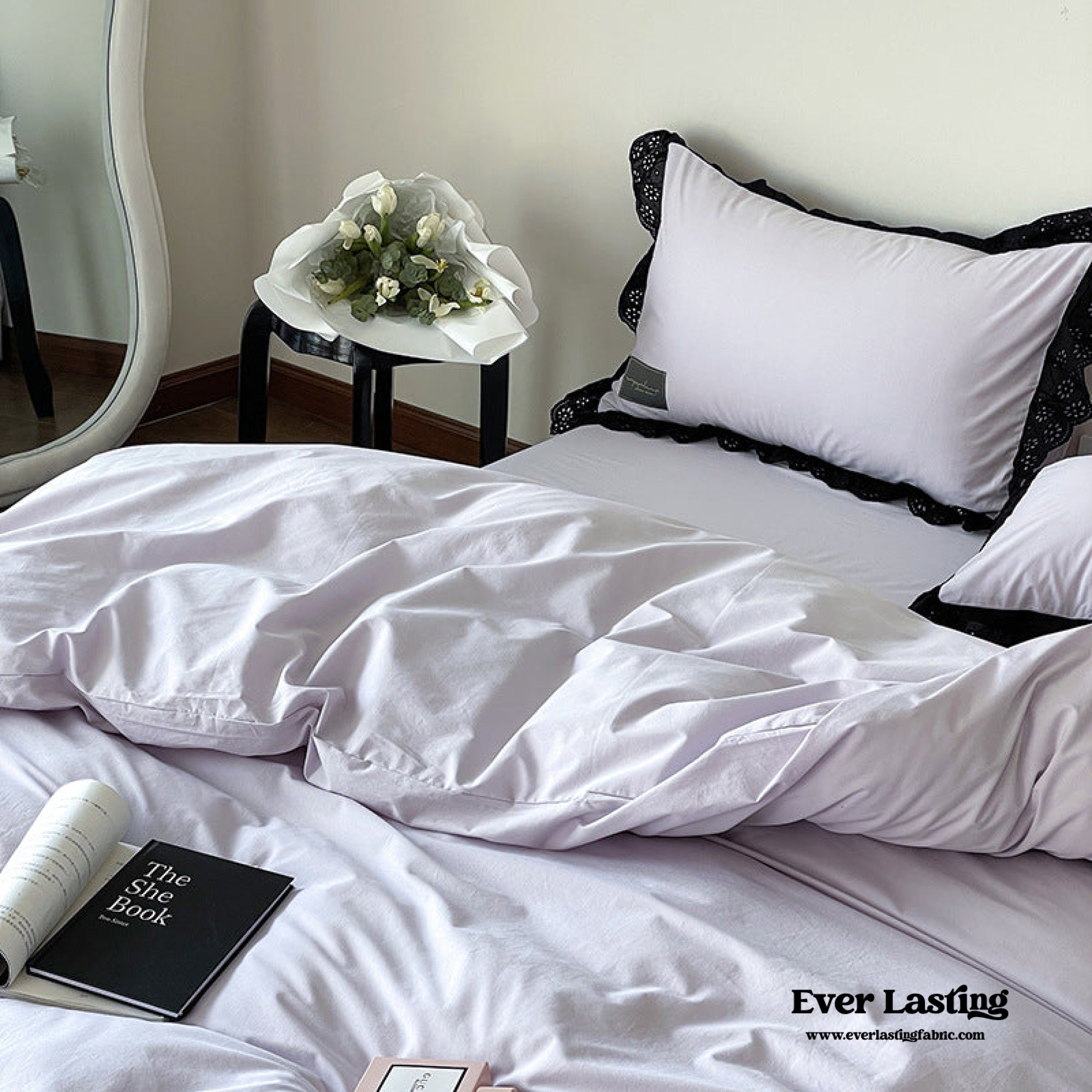 Black Lace Ruffle Bedding Set - Purple