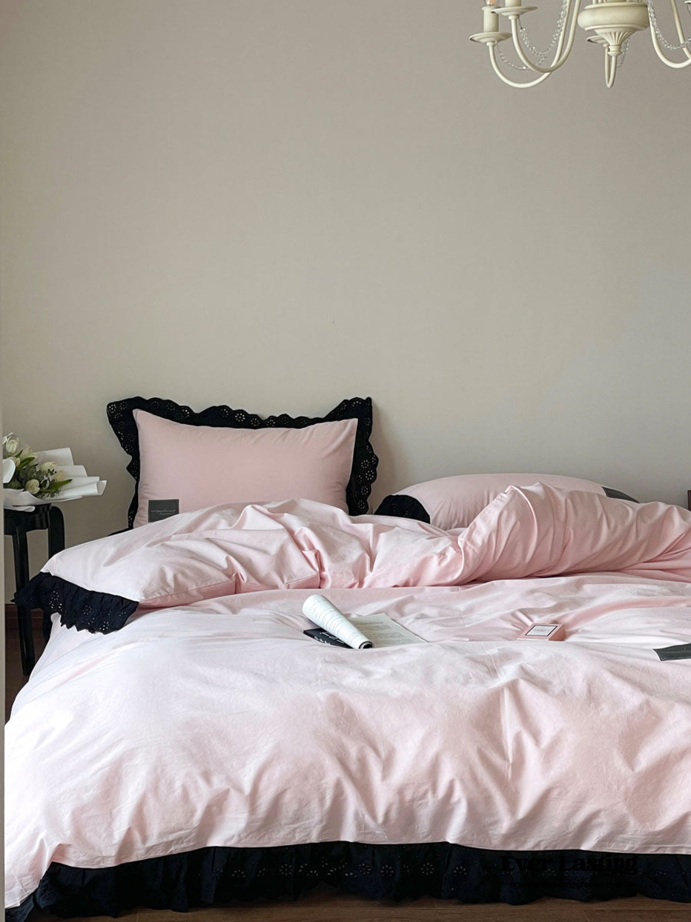 Black Lace Ruffle Bedding Set - Purple