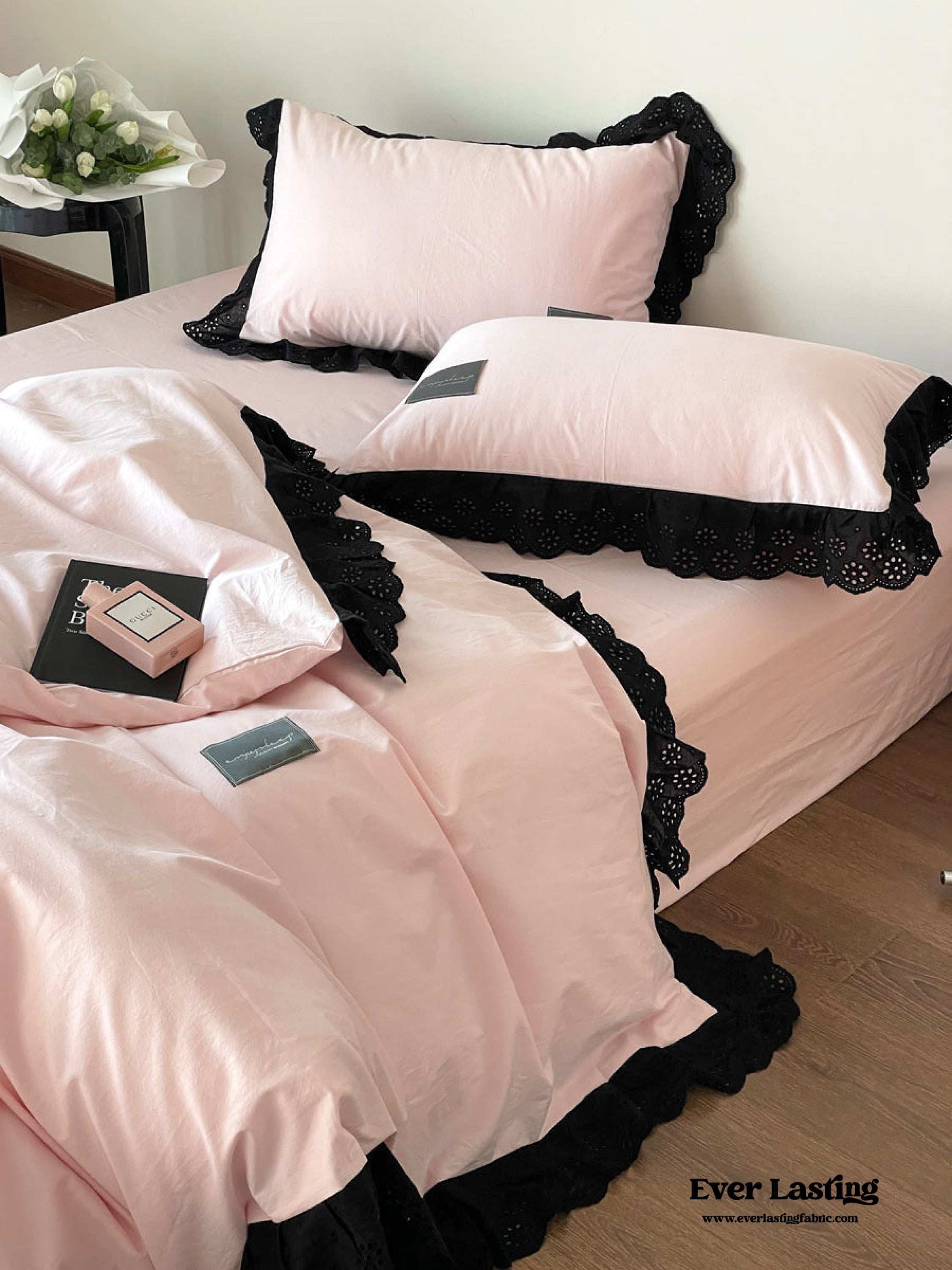 Black Lace Ruffle Bedding Set - Purple