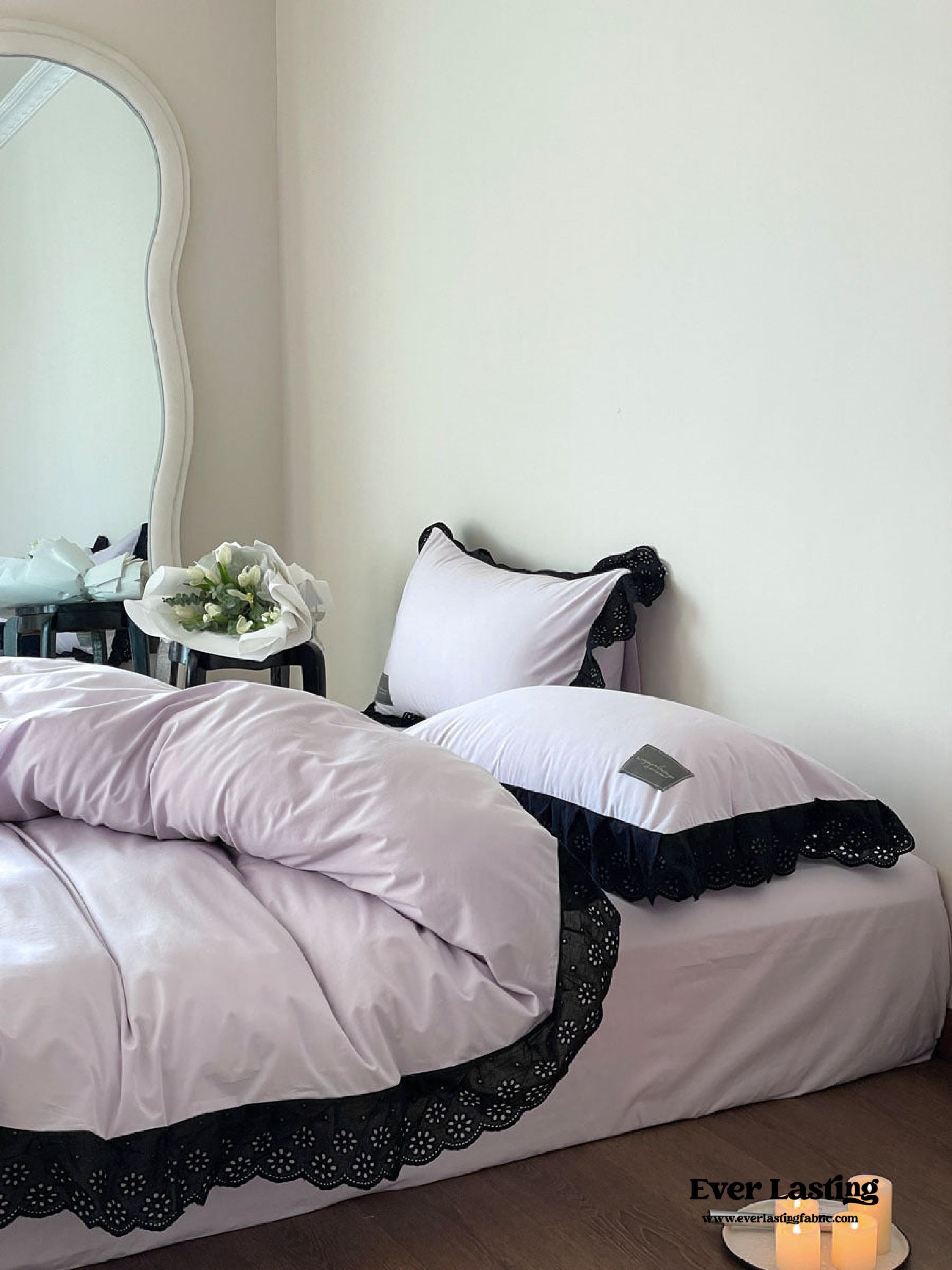 Black Lace Ruffle Bedding Set - Purple