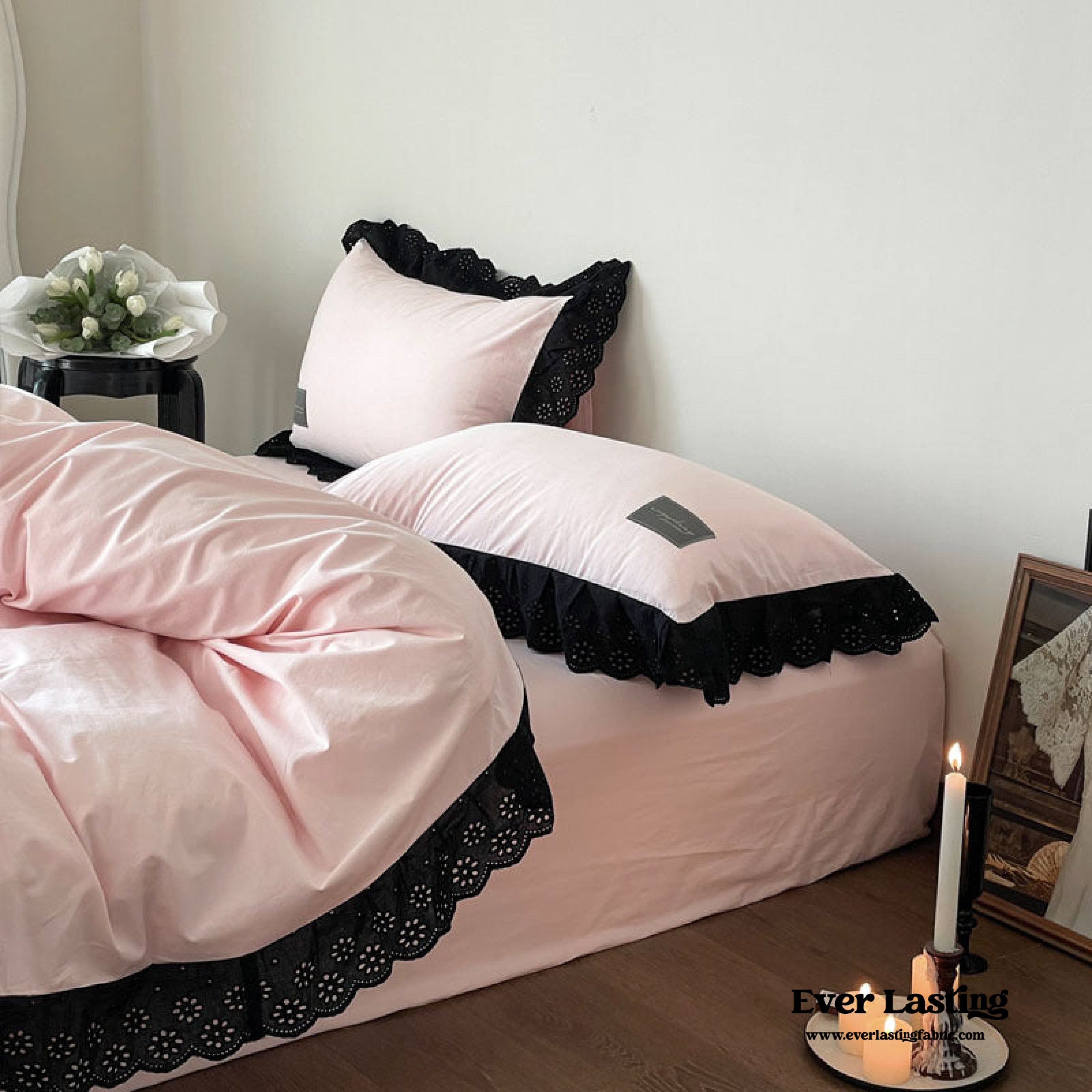 Black Lace Ruffle Bedding Set - Purple