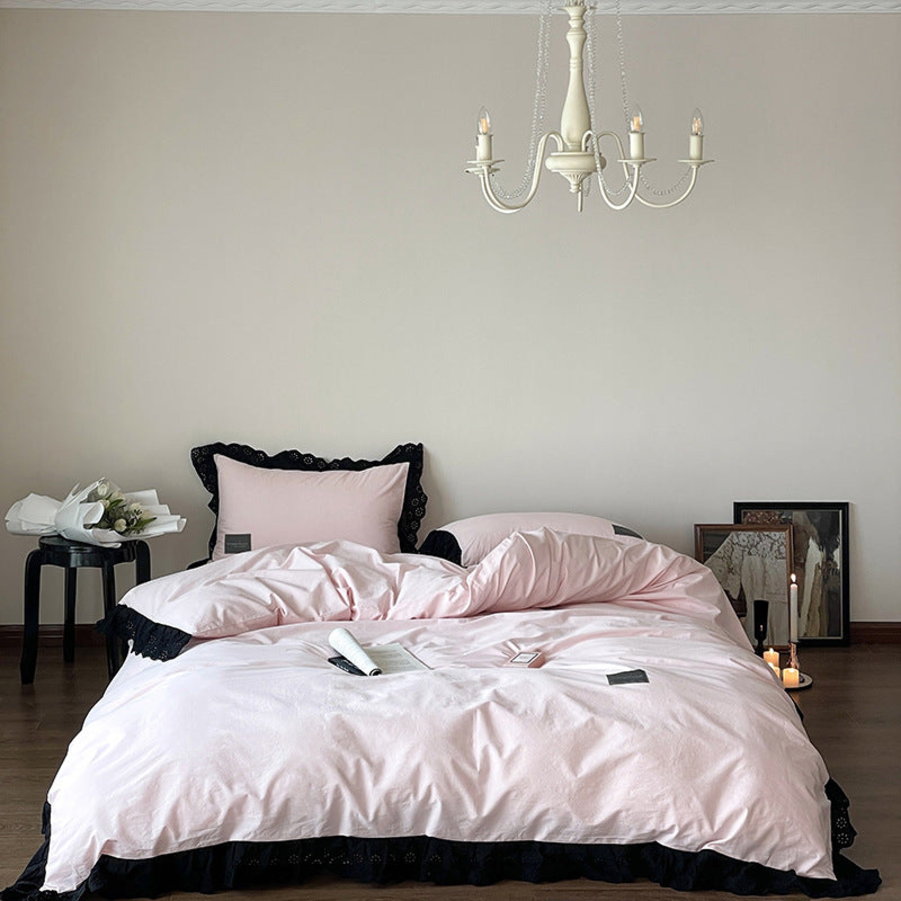 Black Lace Ruffle Bedding Set - Purple