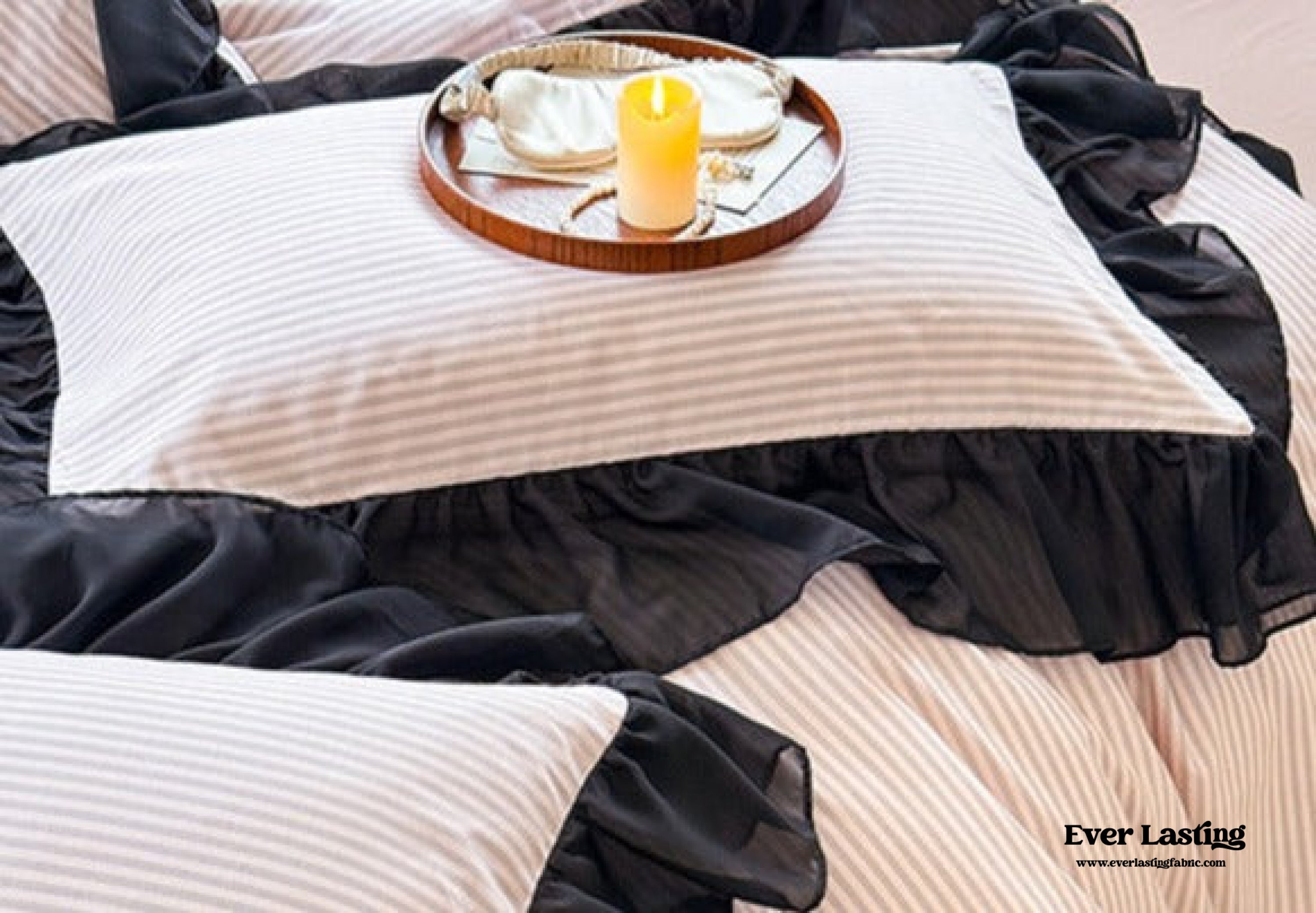 Black Lace Stripe Pastel Bedding Set - Pink