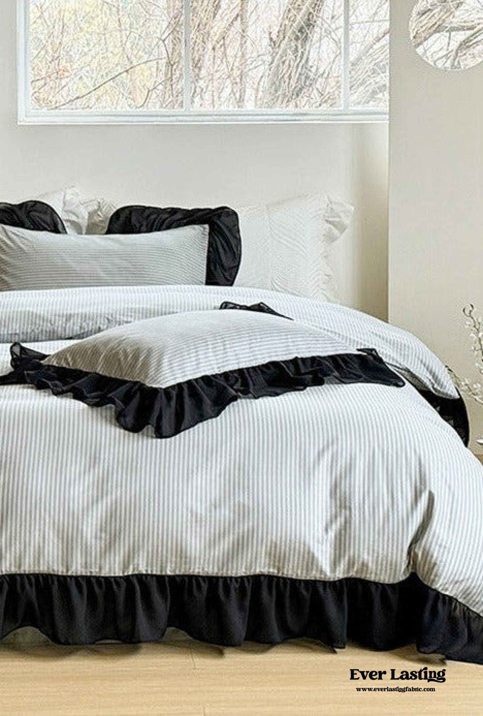 Black Lace Stripe Pastel Bedding Set - Pink