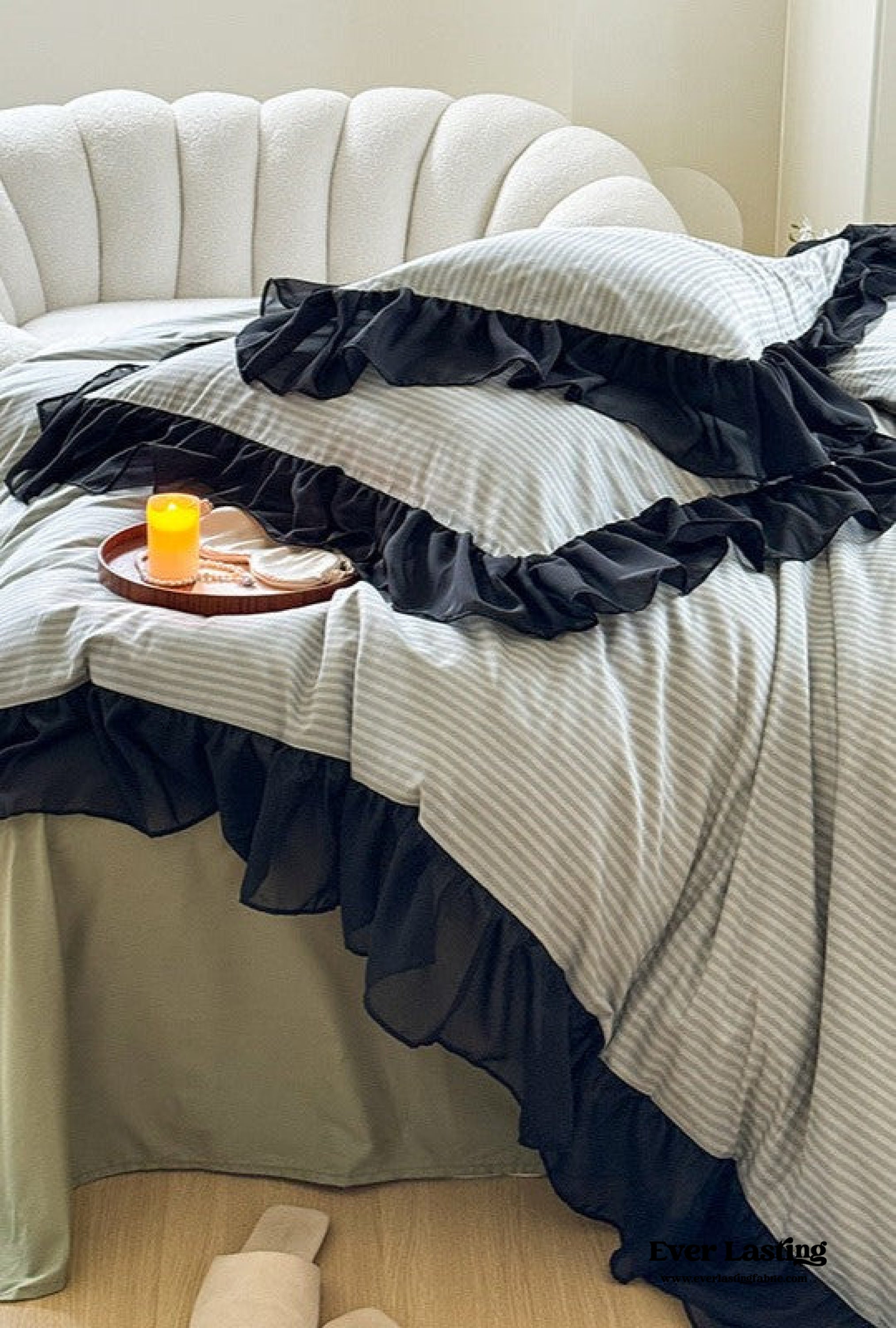 Black Lace Stripe Pastel Bedding Set - Pink