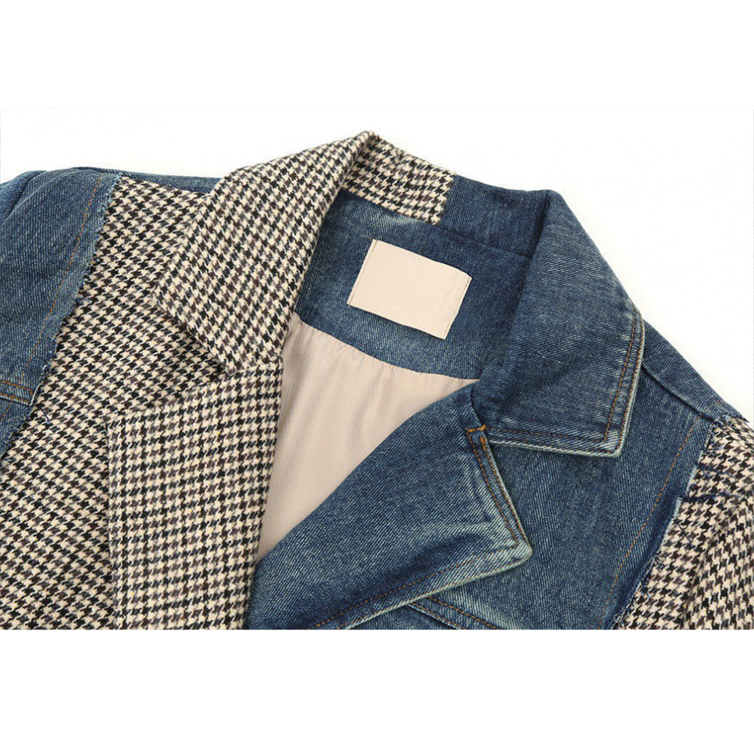 Blazer de mezclilla con empalmes irregulares