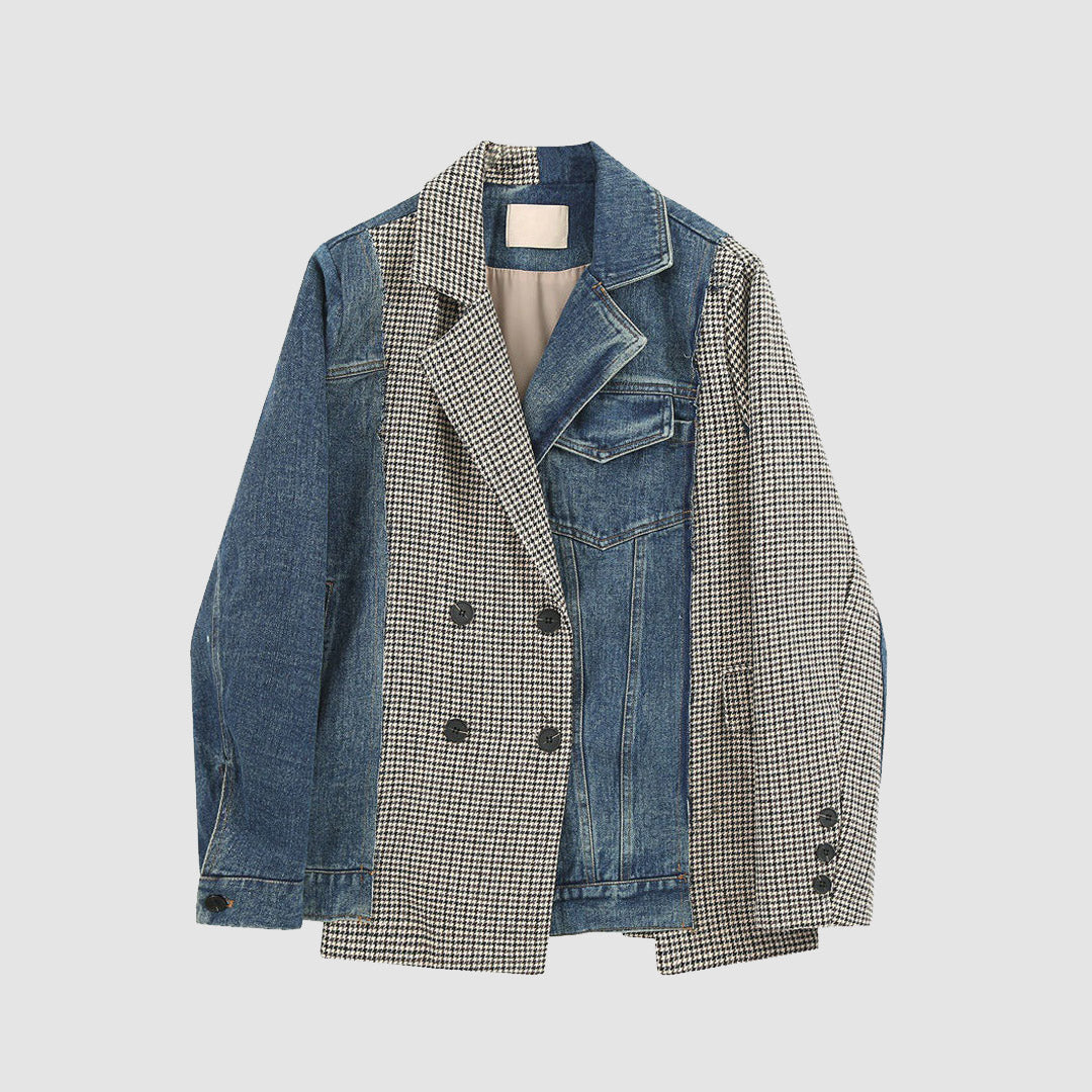 Blazer de mezclilla con empalmes irregulares