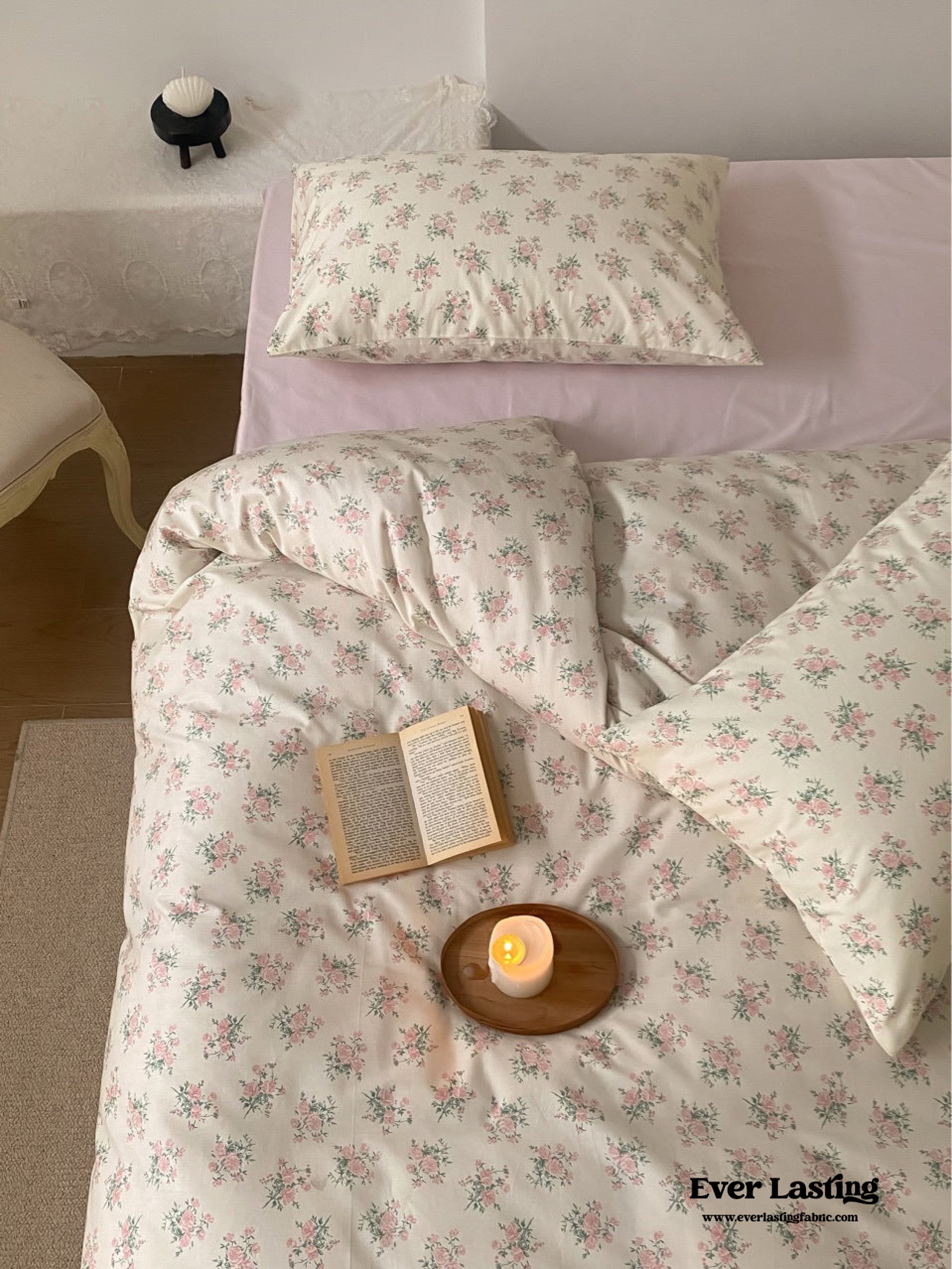 Blossom Floral Bedding Set - White Pink
