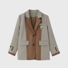 Blazer de diseño británico con cuadros y costuras