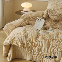 Boho Braided Velvet Bedding Set - Beige