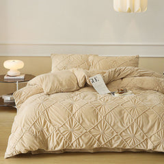 Boho Braided Velvet Bedding Set - Beige