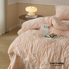 Boho Braided Velvet Bedding Set - Pink