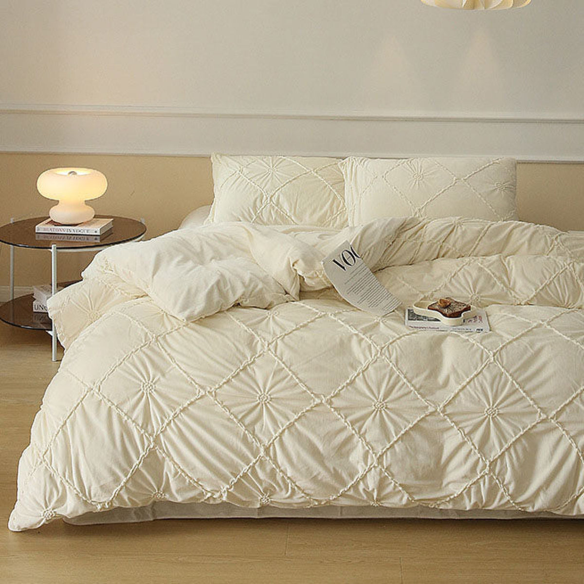 Boho Braided Velvet Bedding Set - White