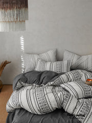 Boho Jacquard Cotton Bedding Set - Black Gray