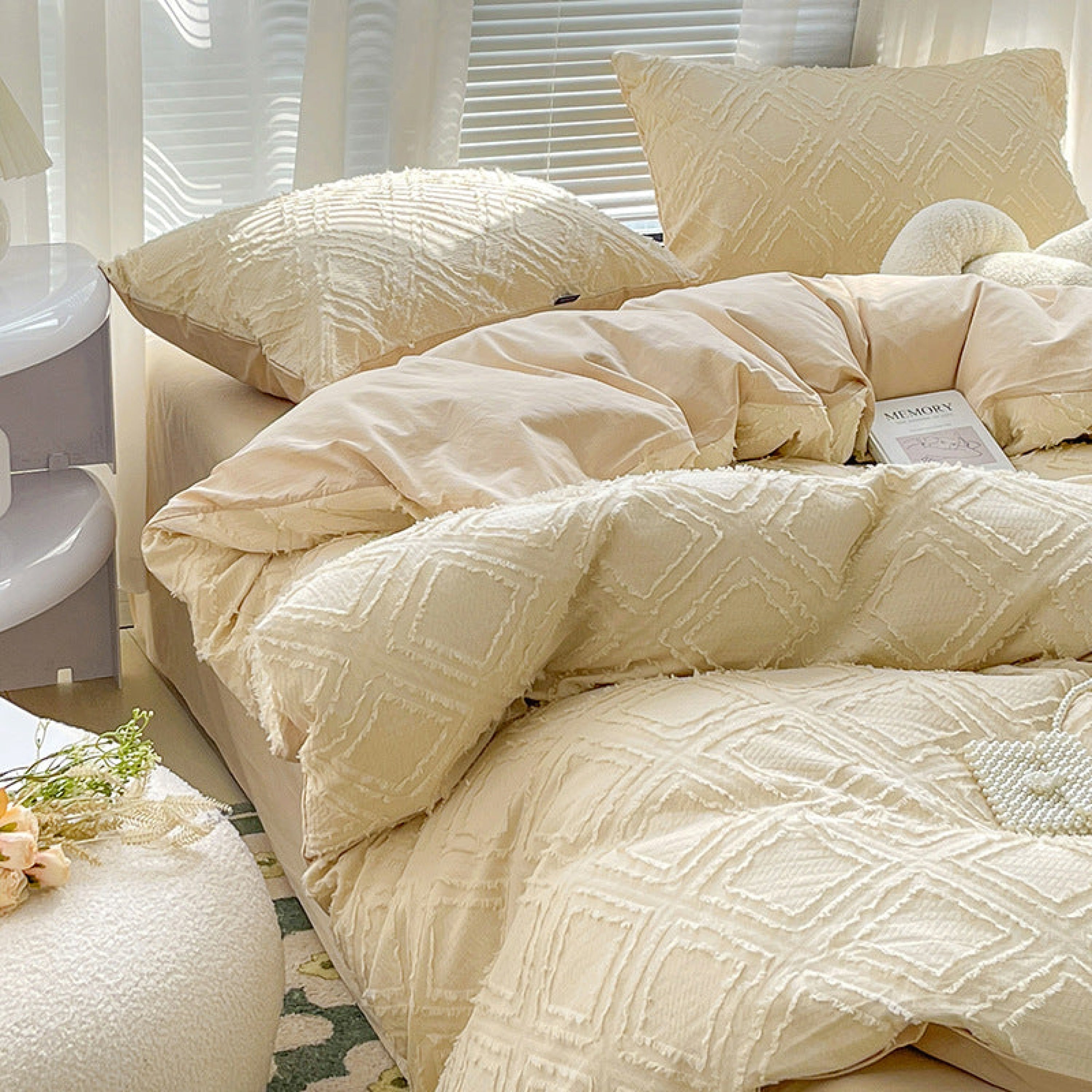 Boho Tufted Bedding Set - Pink