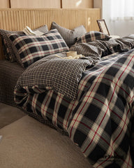 British Vintage Plaid Bedding Set - Black