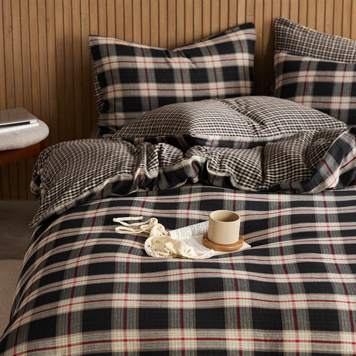 British Vintage Plaid Bedding Set - Black