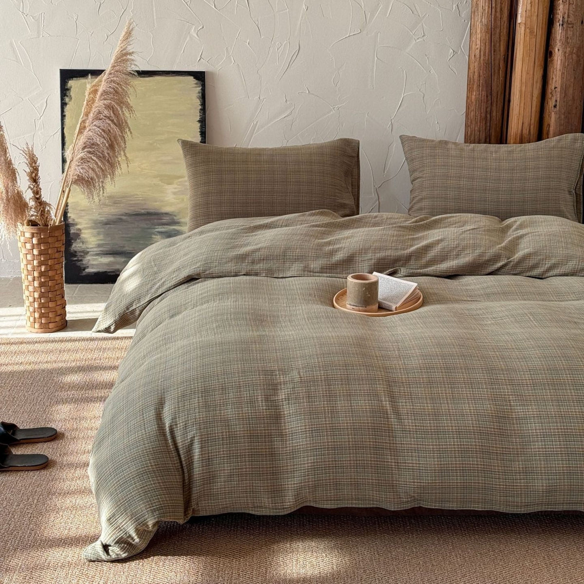 British Vintage Plaid Bedding Set - Brown
