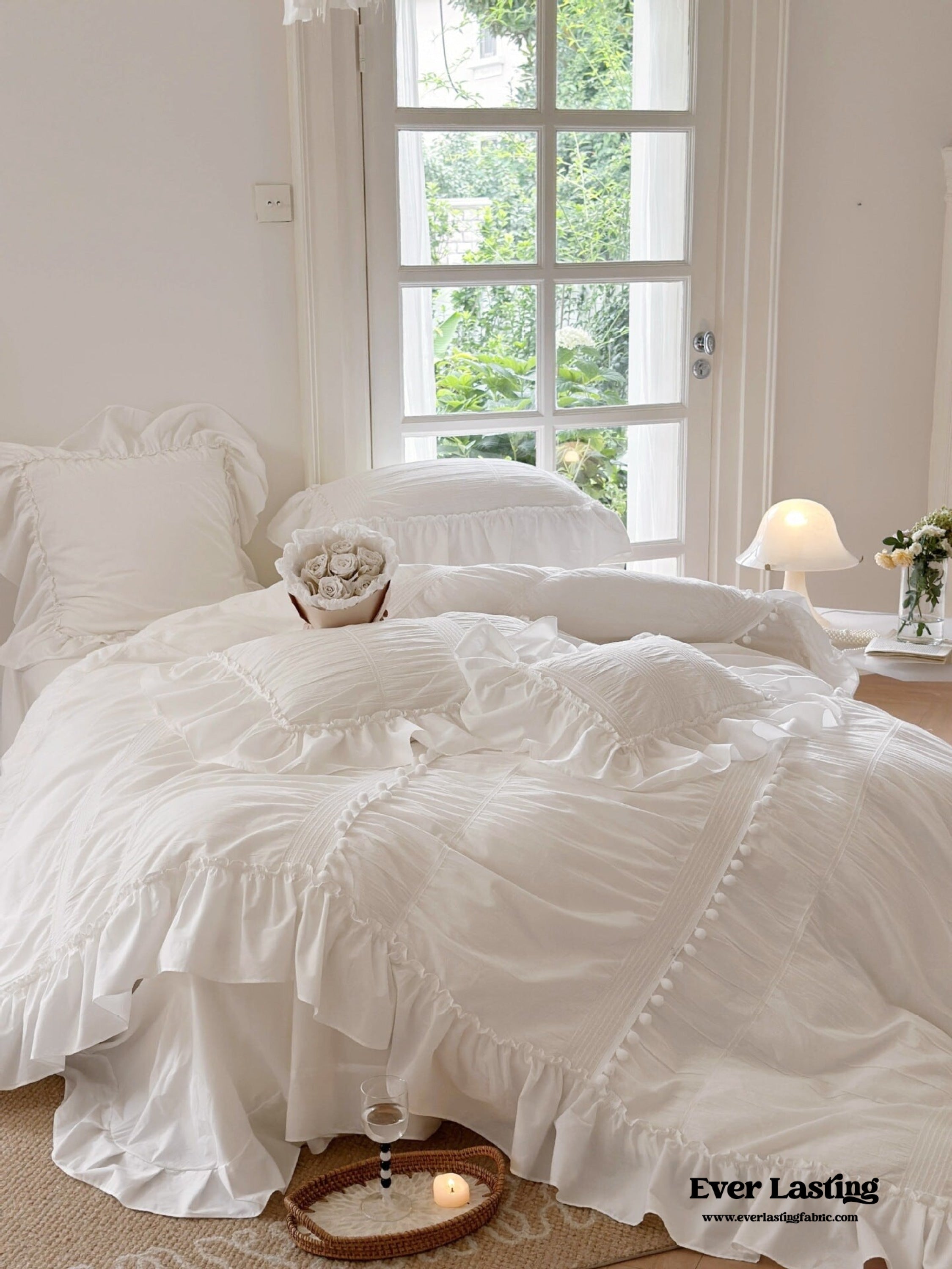 Bubble Washed Cotton Ruffle Bedding Set - Pink