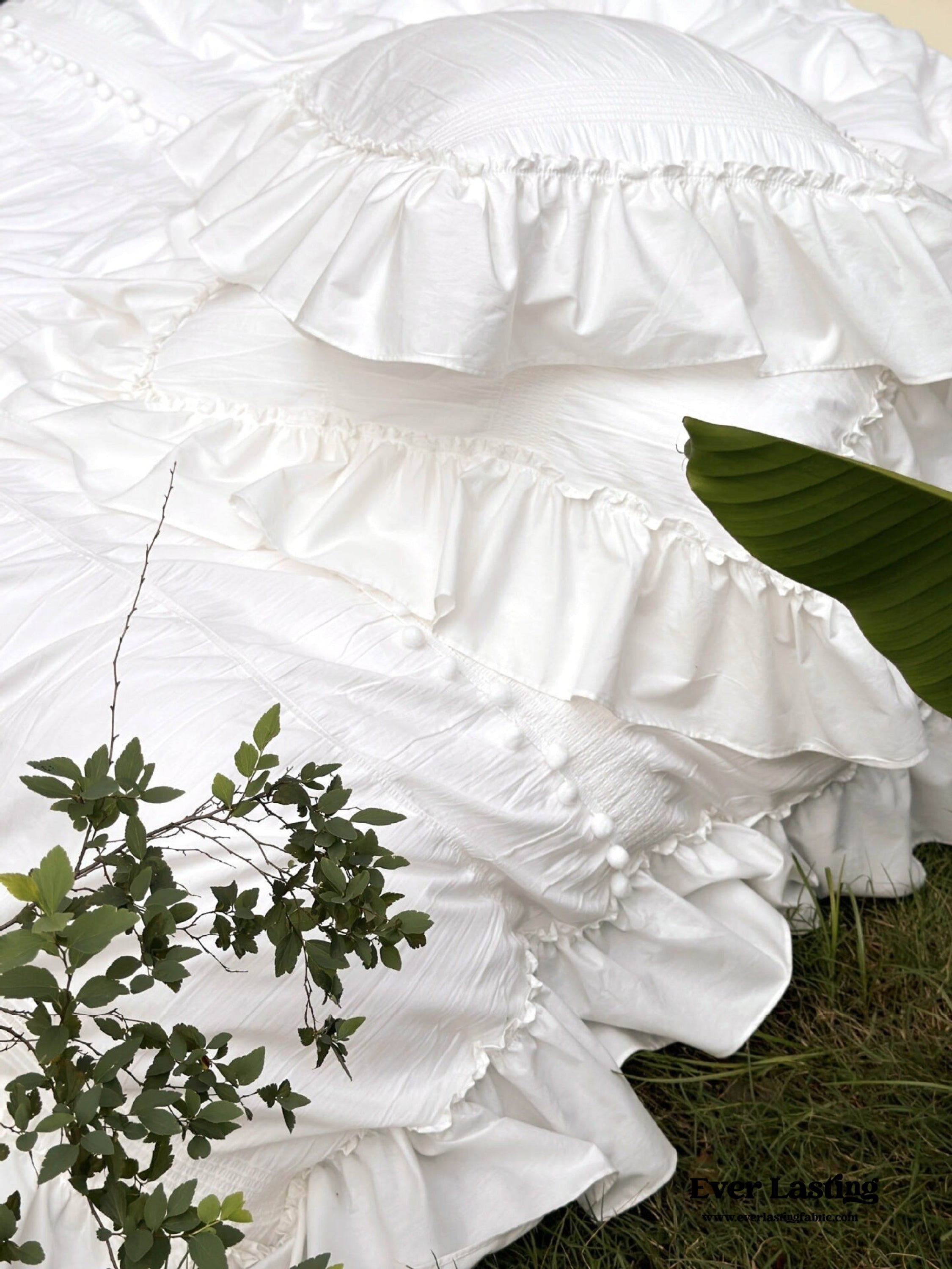 Bubble Washed Cotton Ruffle Bedding Set - Pink