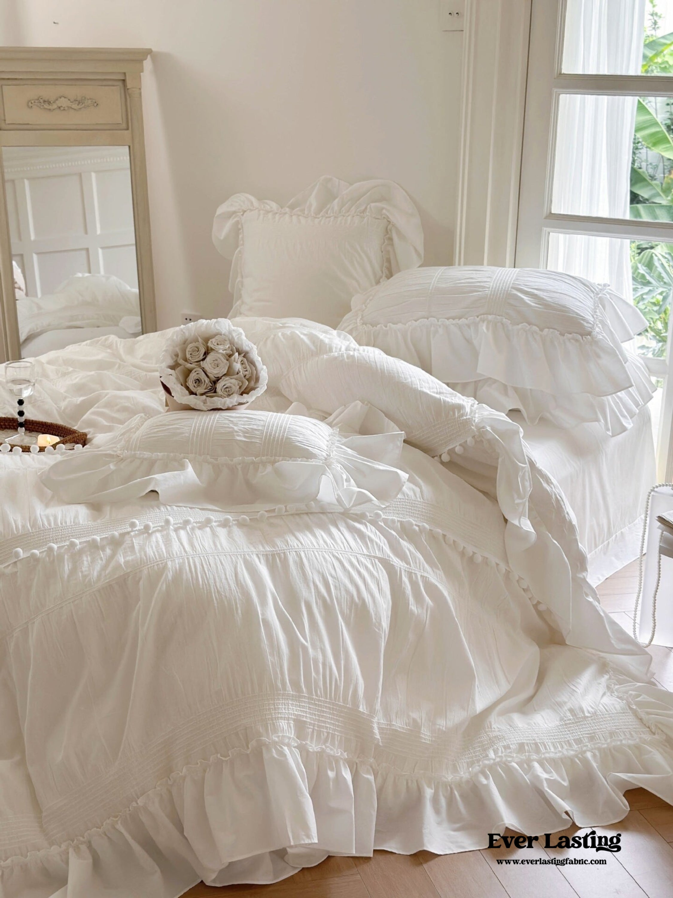 Bubble Washed Cotton Ruffle Bedding Set - Pink