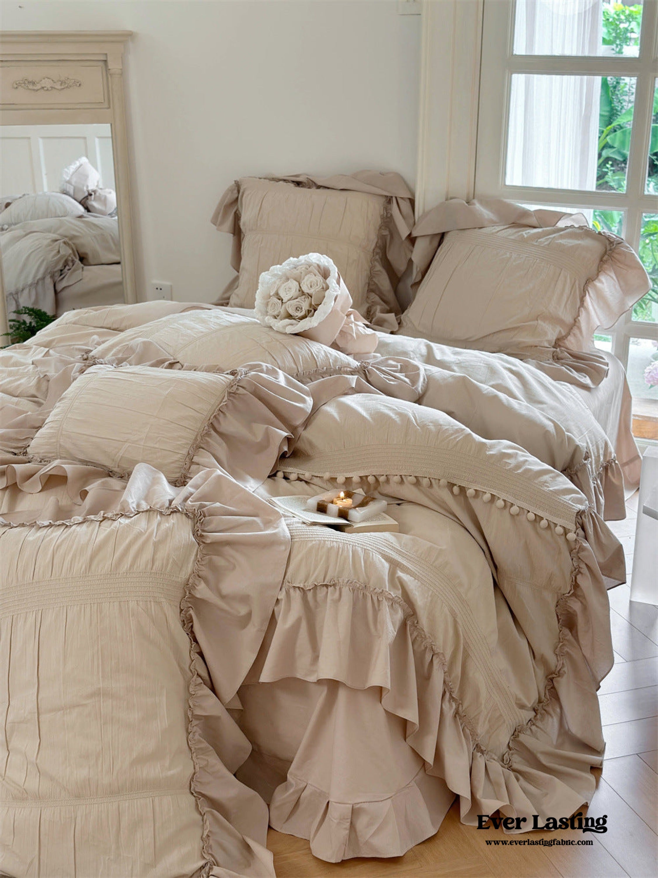 Bubble Washed Cotton Ruffle Bedding Set - Pink