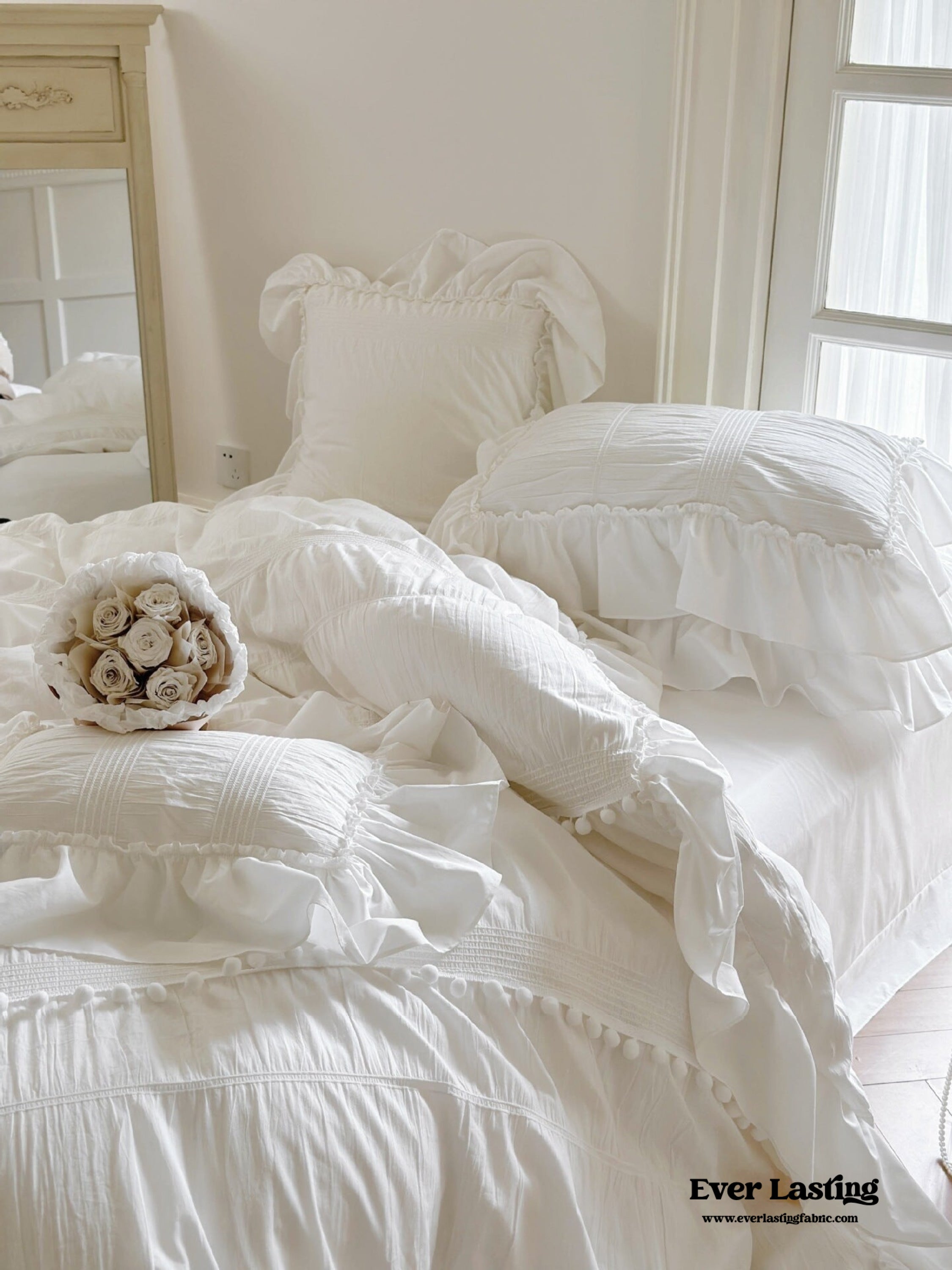 Bubble Washed Cotton Ruffle Bedding Set - Pink