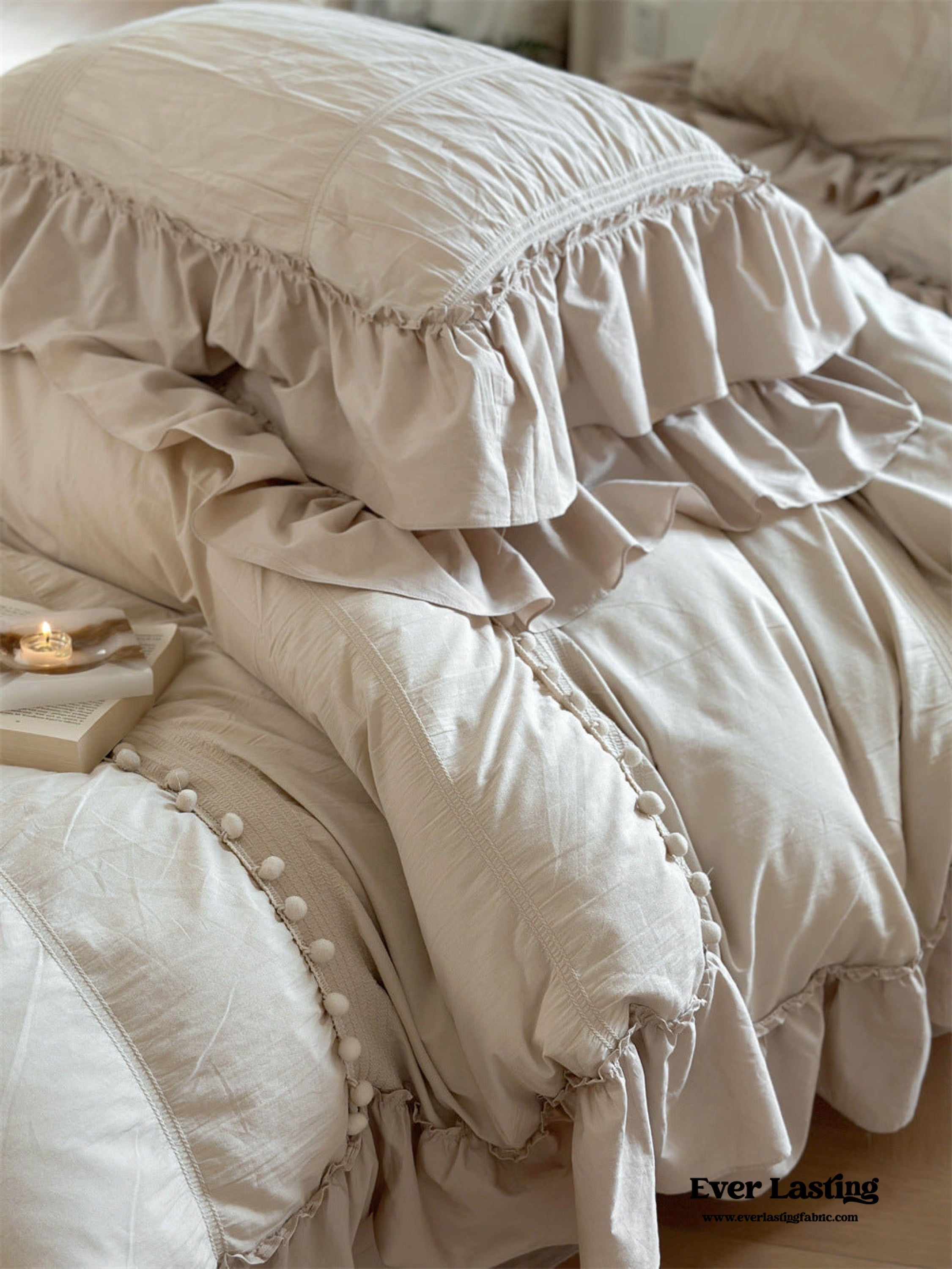 Bubble Washed Cotton Ruffle Bedding Set - Pink