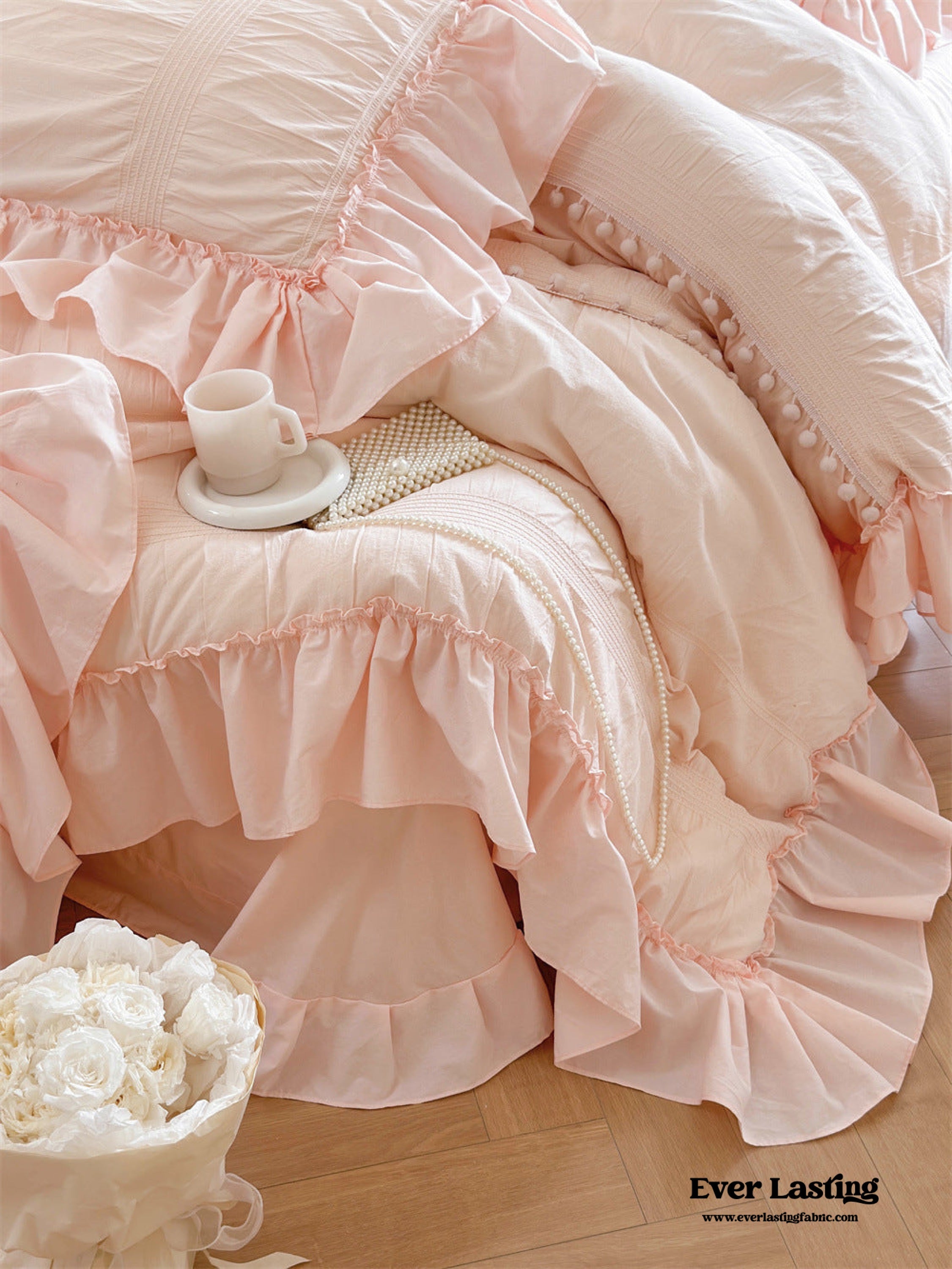 Bubble Washed Cotton Ruffle Bedding Set - Pink