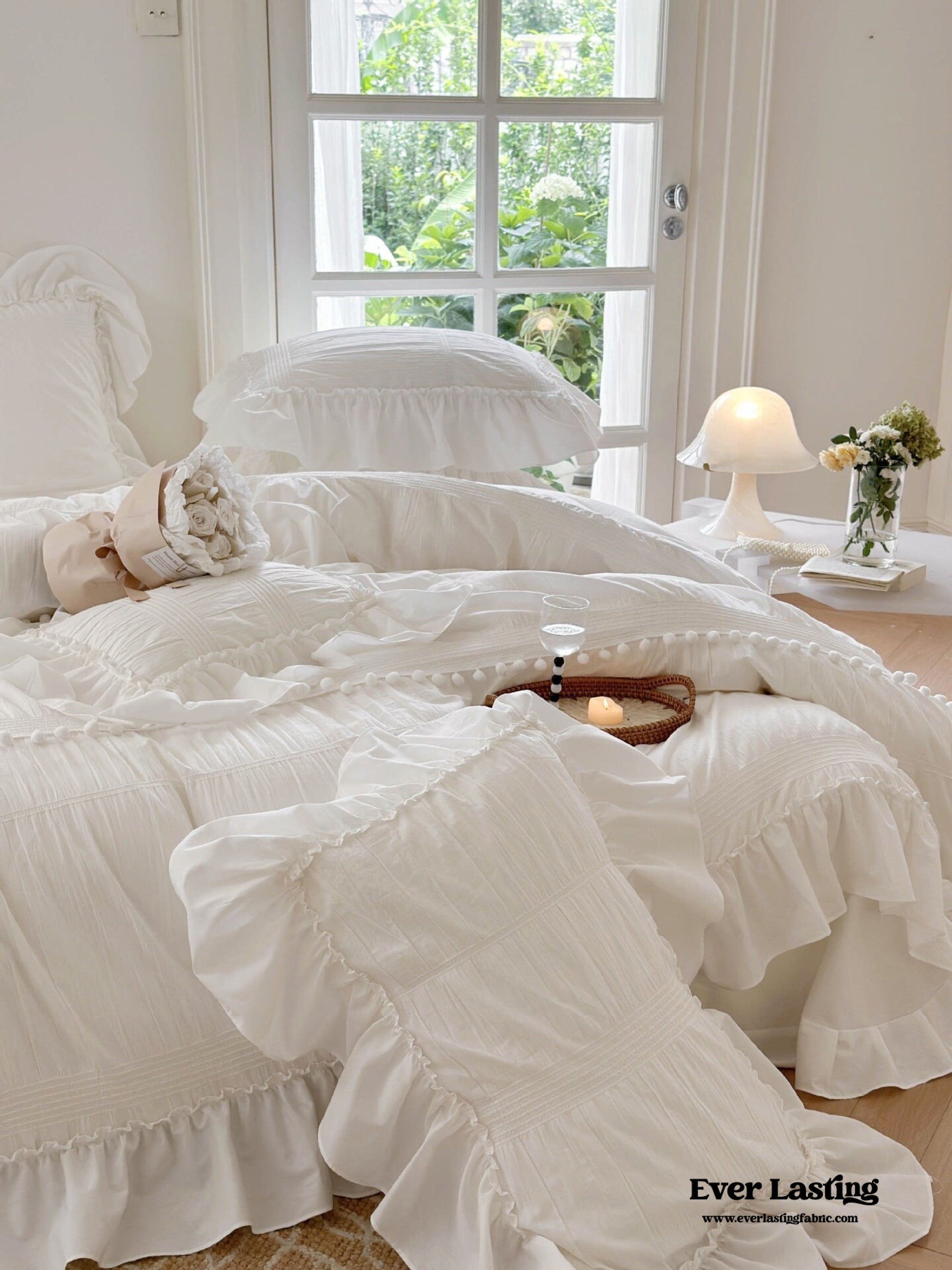Bubble Washed Cotton Ruffle Bedding Set - Pink