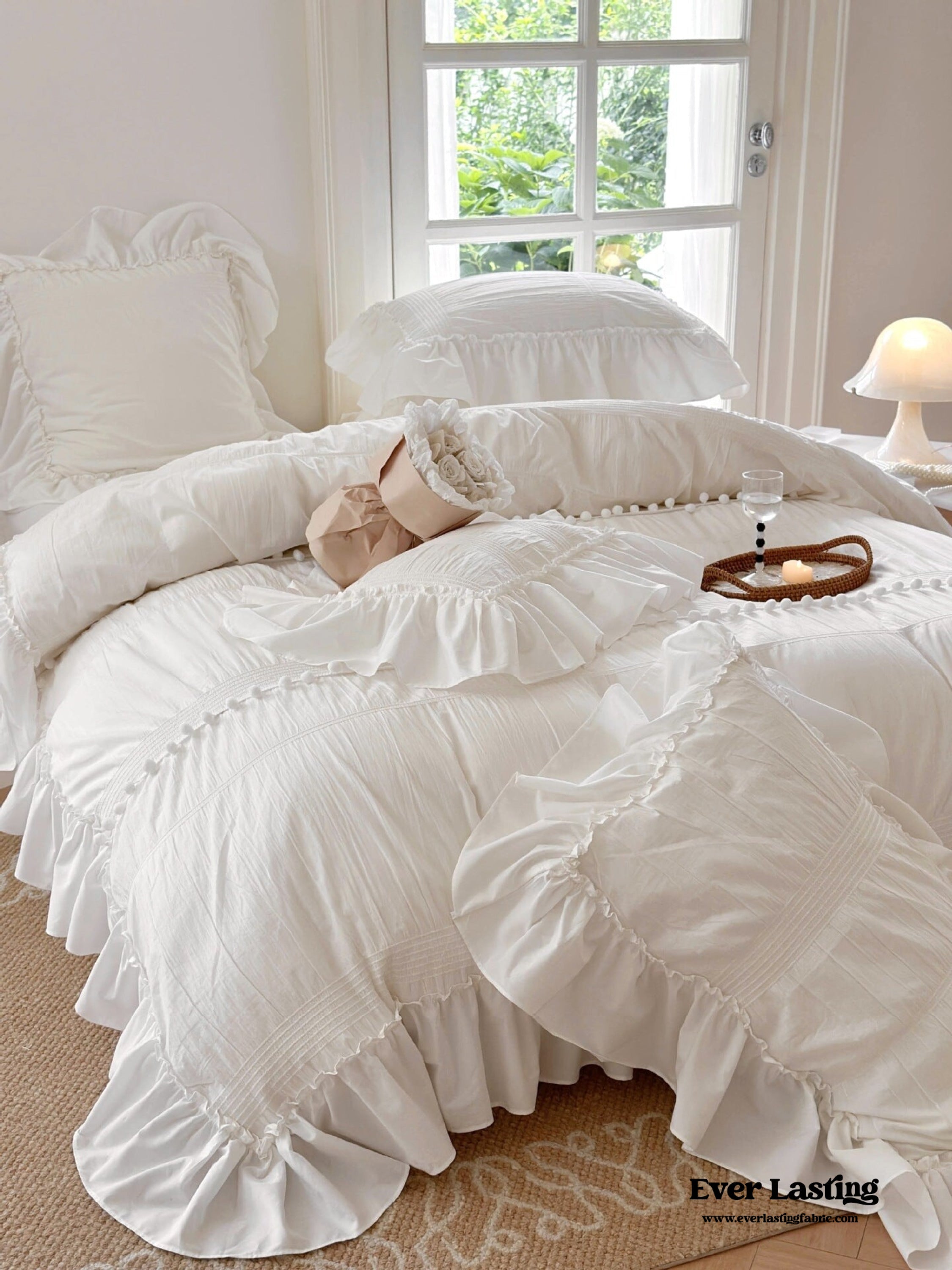 Bubble Washed Cotton Ruffle Bedding Set - Pink