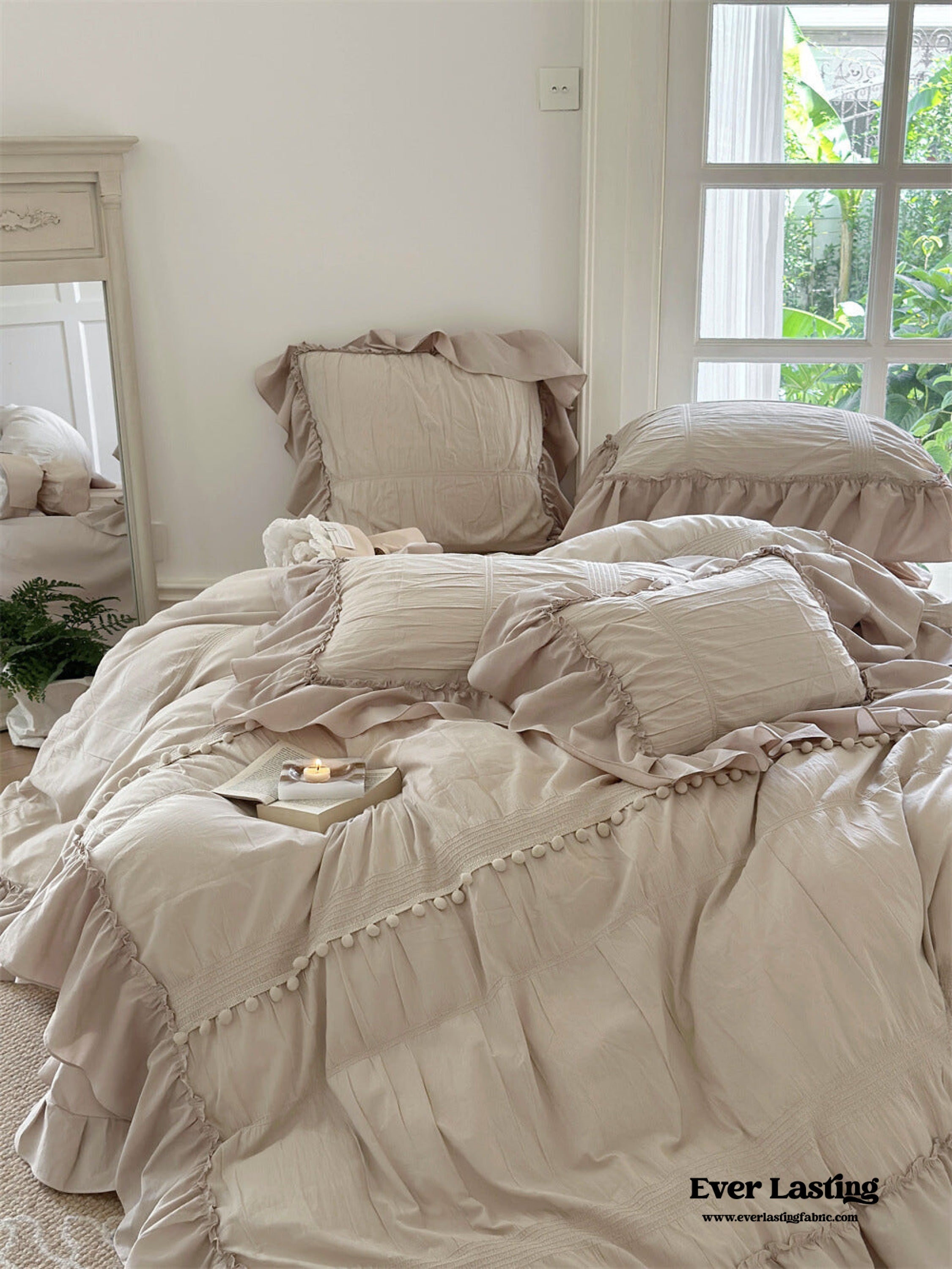 Bubble Washed Cotton Ruffle Bedding Set - Pink