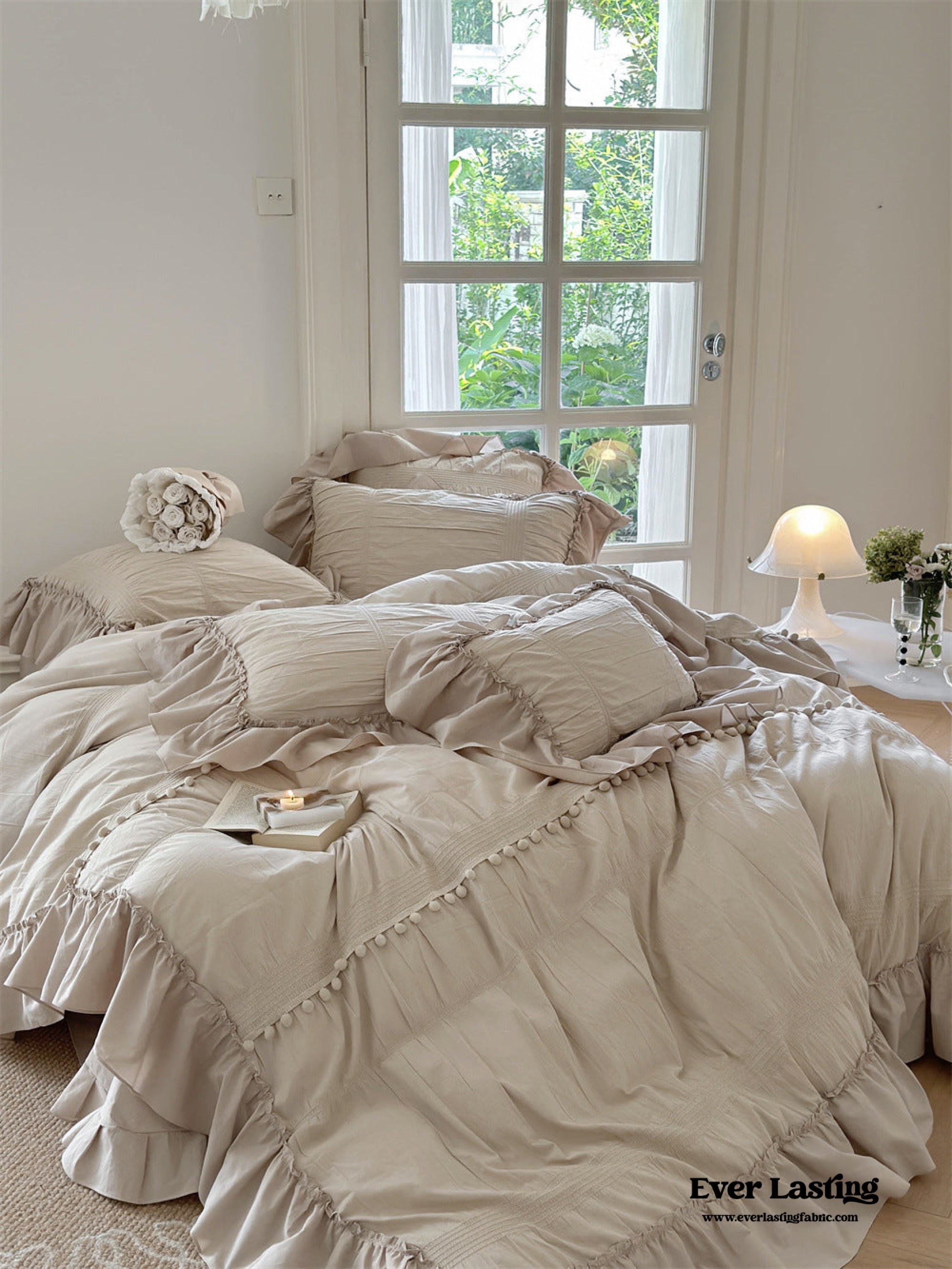Bubble Washed Cotton Ruffle Bedding Set - Pink