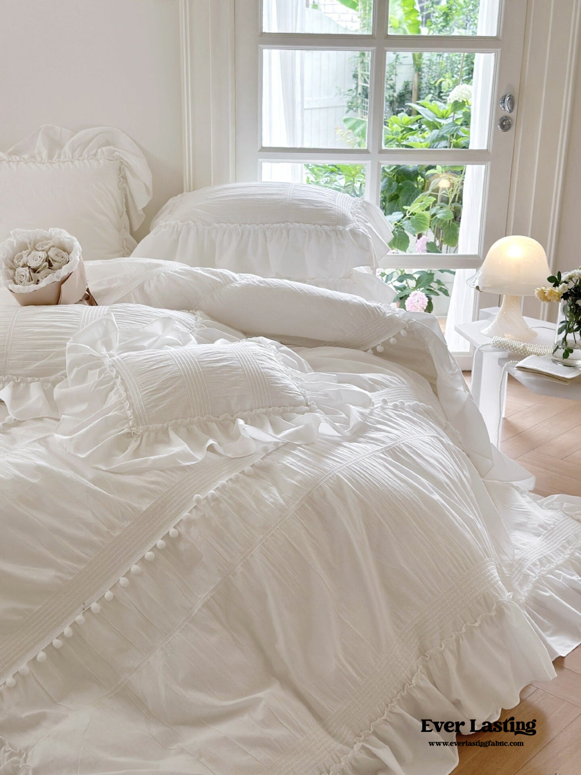 Bubble Washed Cotton Ruffle Bedding Set - Pink
