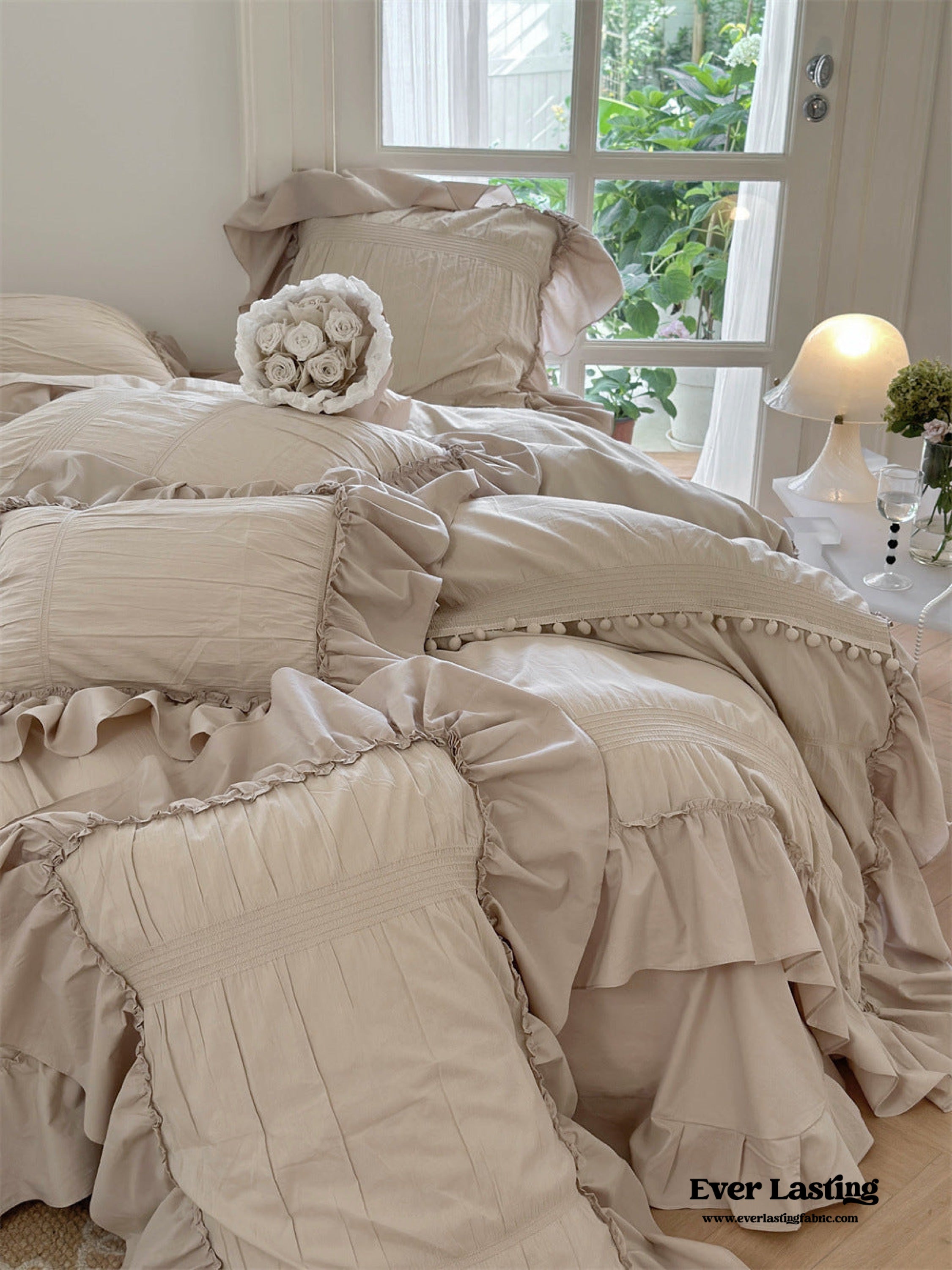Bubble Washed Cotton Ruffle Bedding Set - Pink