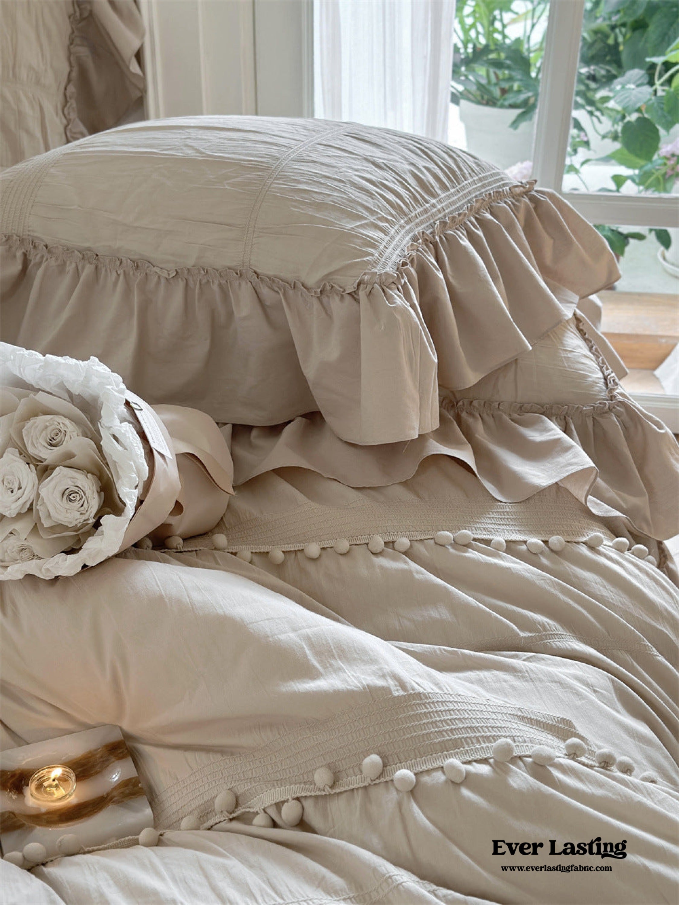 Bubble Washed Cotton Ruffle Bedding Set - Pink