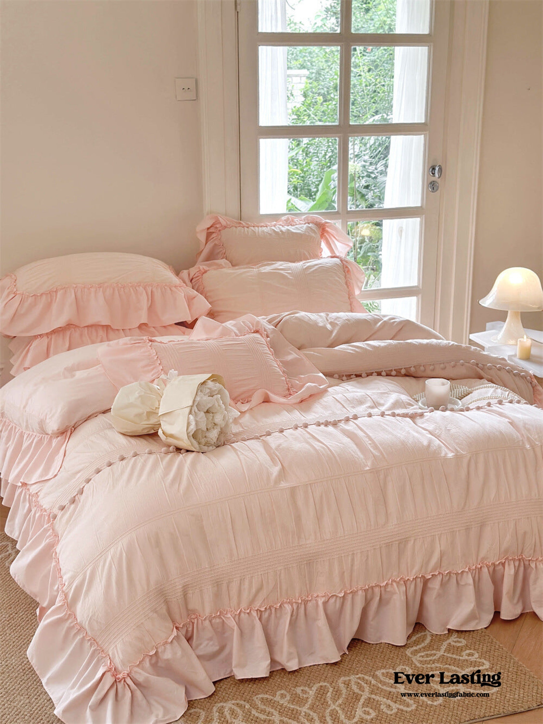 Bubble Washed Cotton Ruffle Bedding Set - White