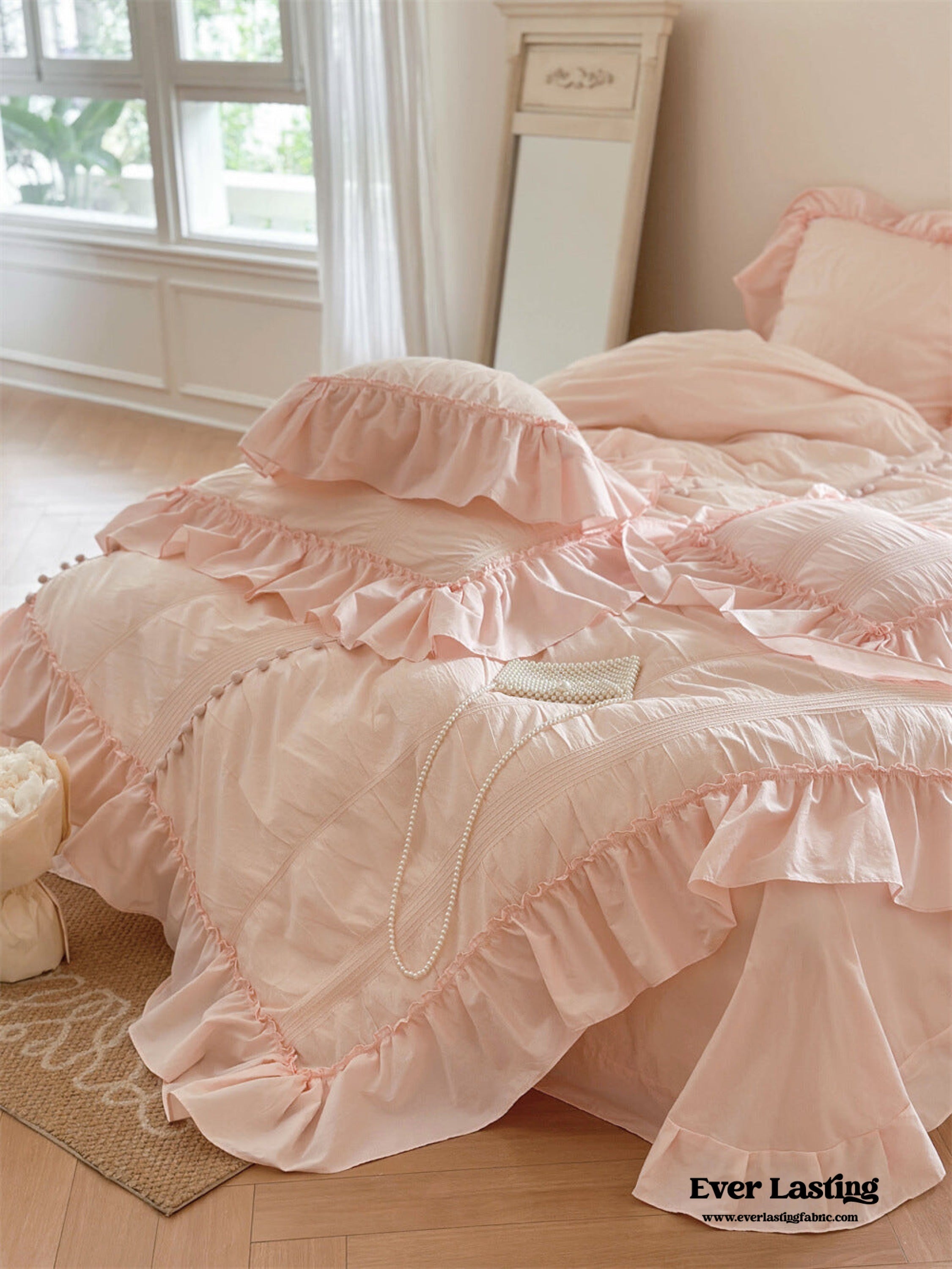 Bubble Washed Cotton Ruffle Bedding Set - White