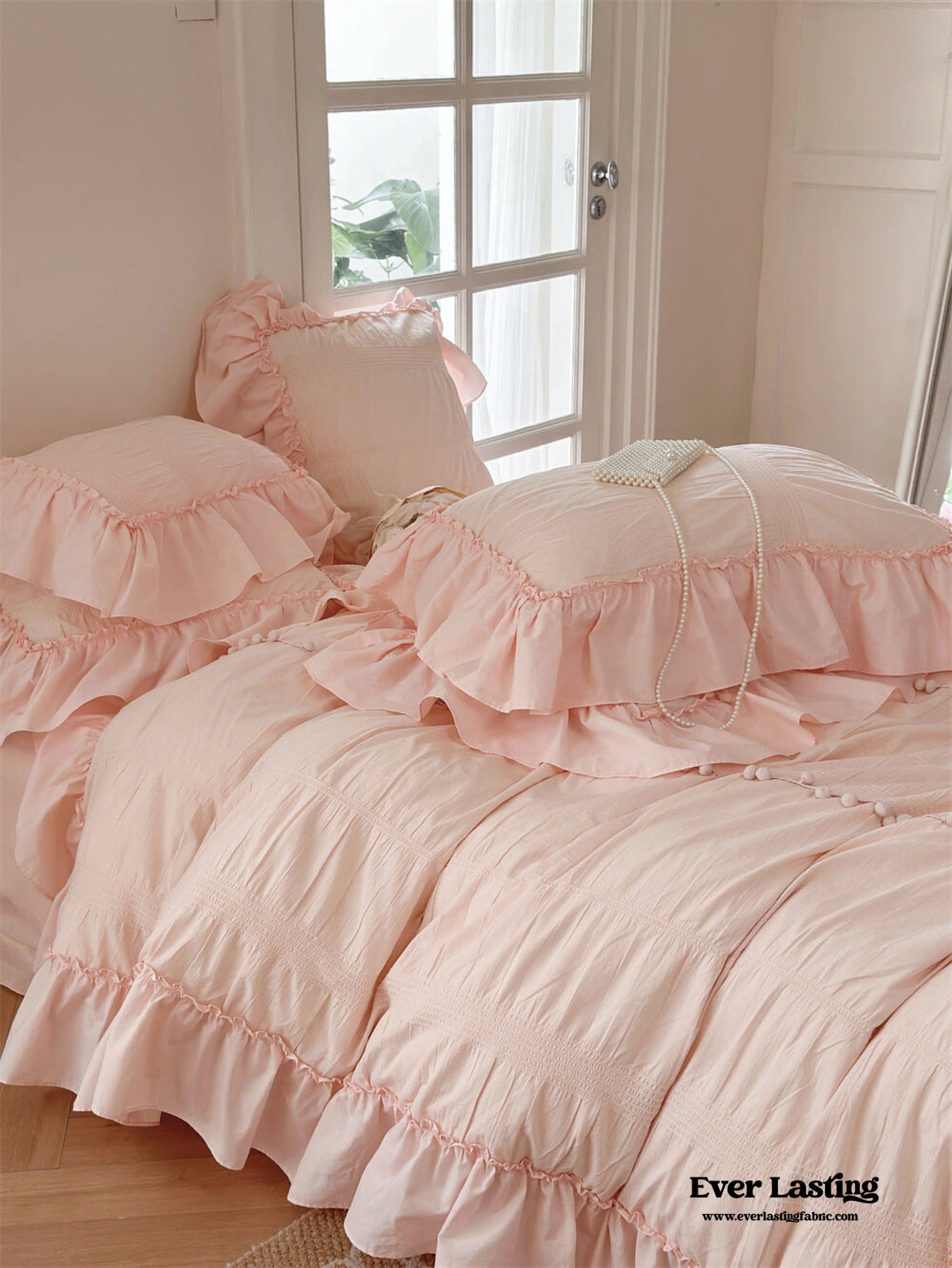 Bubble Washed Cotton Ruffle Bedding Set - White